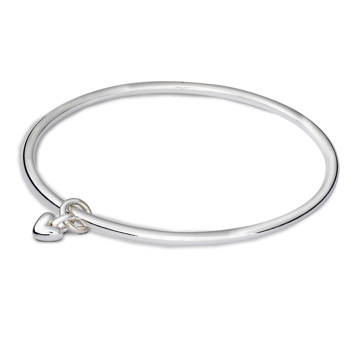 Recycled silver heart charm bangle made in UK by Scarlett Jewellery