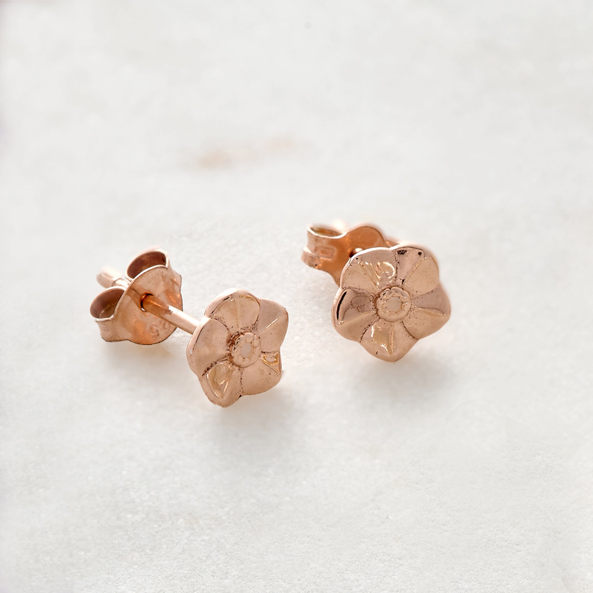 Rose gold forget me not stud earrings meaning everlasting memory gift for loss Scarlett Jewellery UK