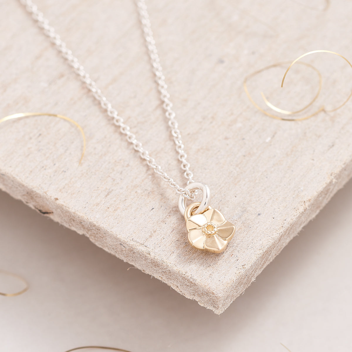 Tiny Forget-Me-Not Gold Charm Necklace Memorial Gift Scarlett Jewellery