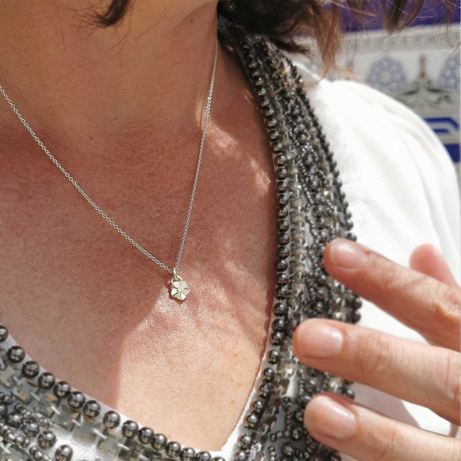 Tiny Forget-Me-Not Gold Charm Necklace Memorial Gift Scarlett Jewellery