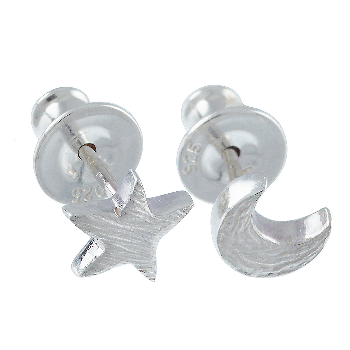 Solid 925 sterling silver mismatched moon and star stud earrings designer Scarlett Jewellery