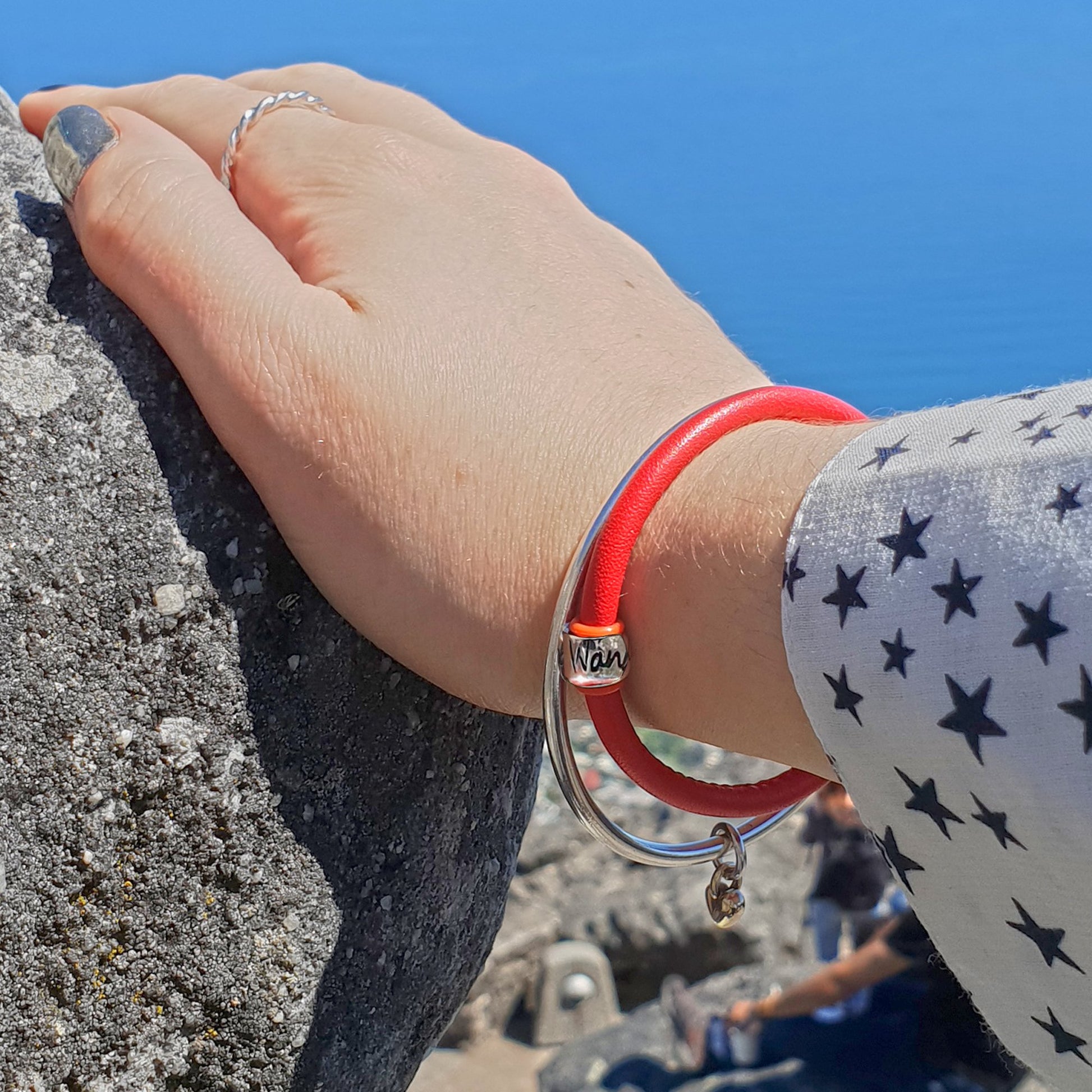 Wanderlust leather red bracelet for women going travelling