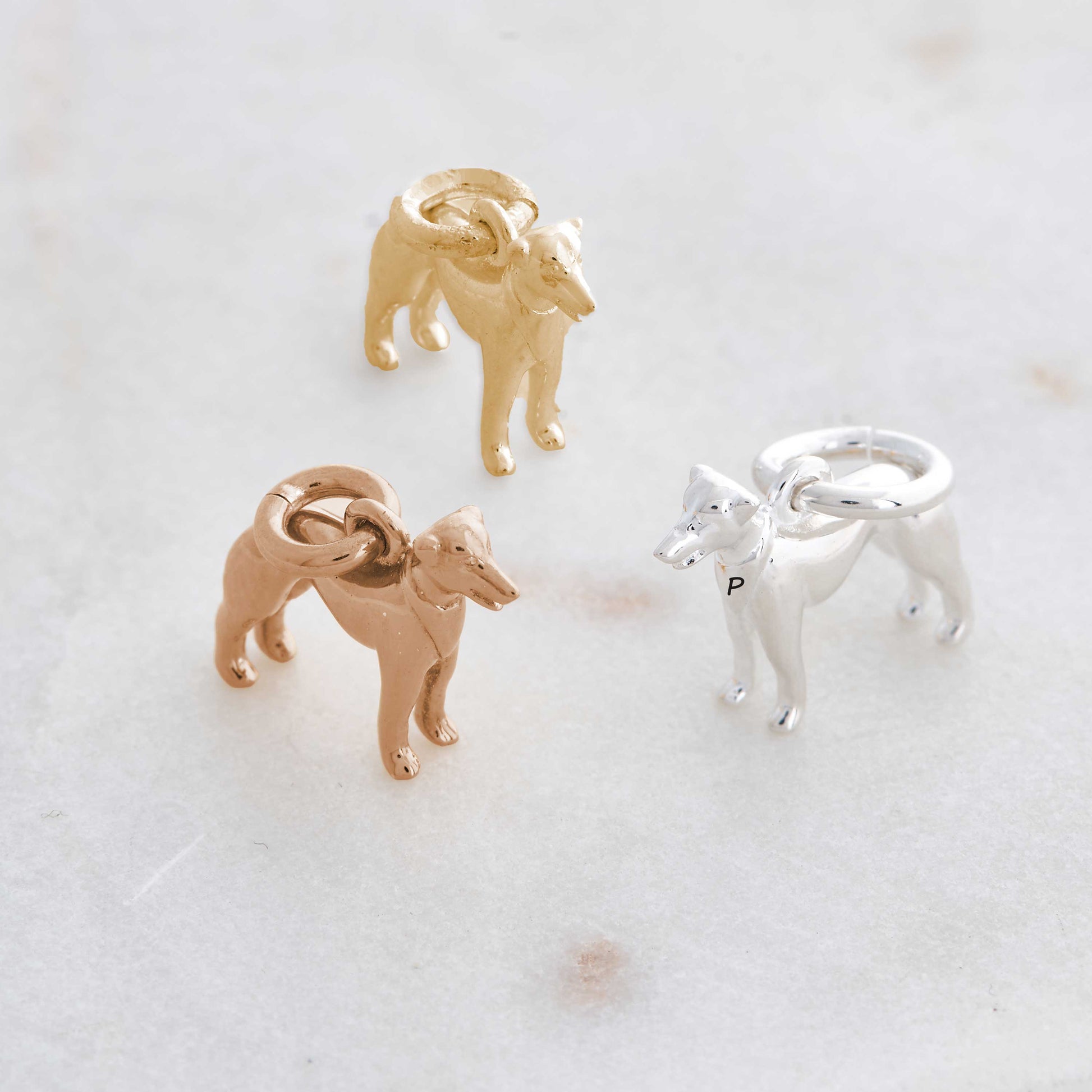 whippet silver gold rose plated charms