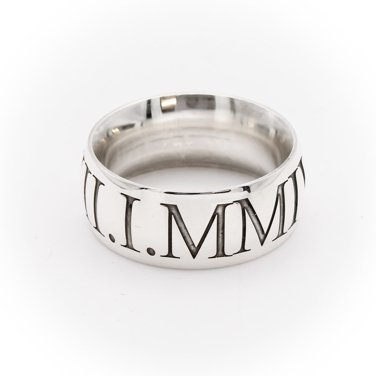 mens wide silver ring with roman numerals engraved 21st birthday gift