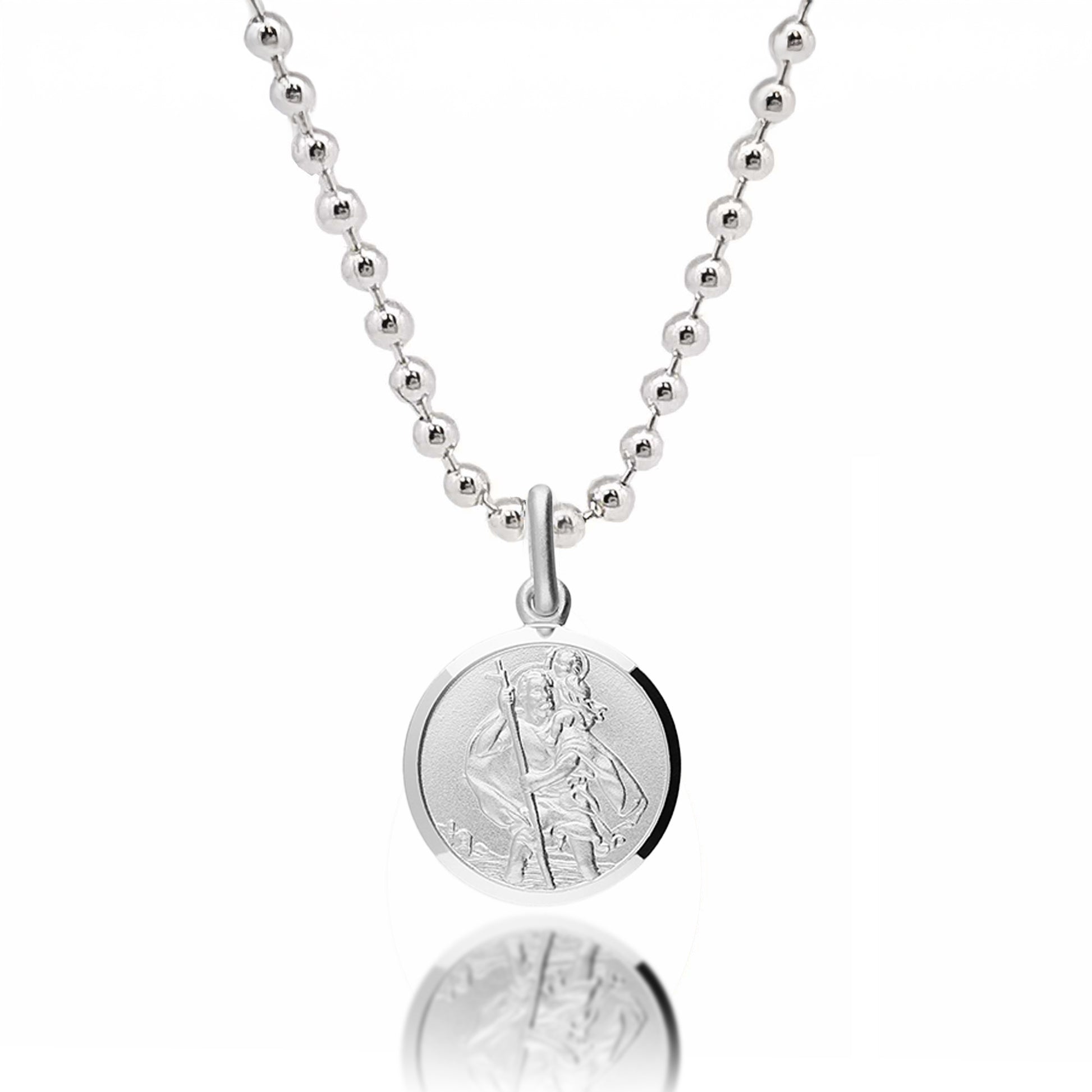 Small silver saint christopher necklace on ball chain