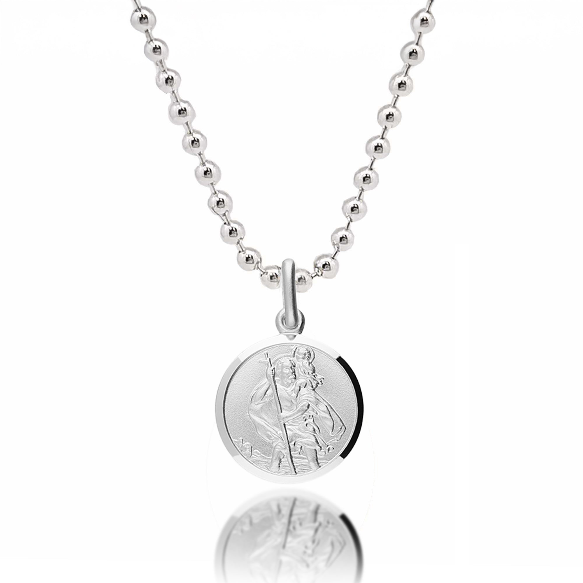 Small silver saint christopher necklace on ball chain