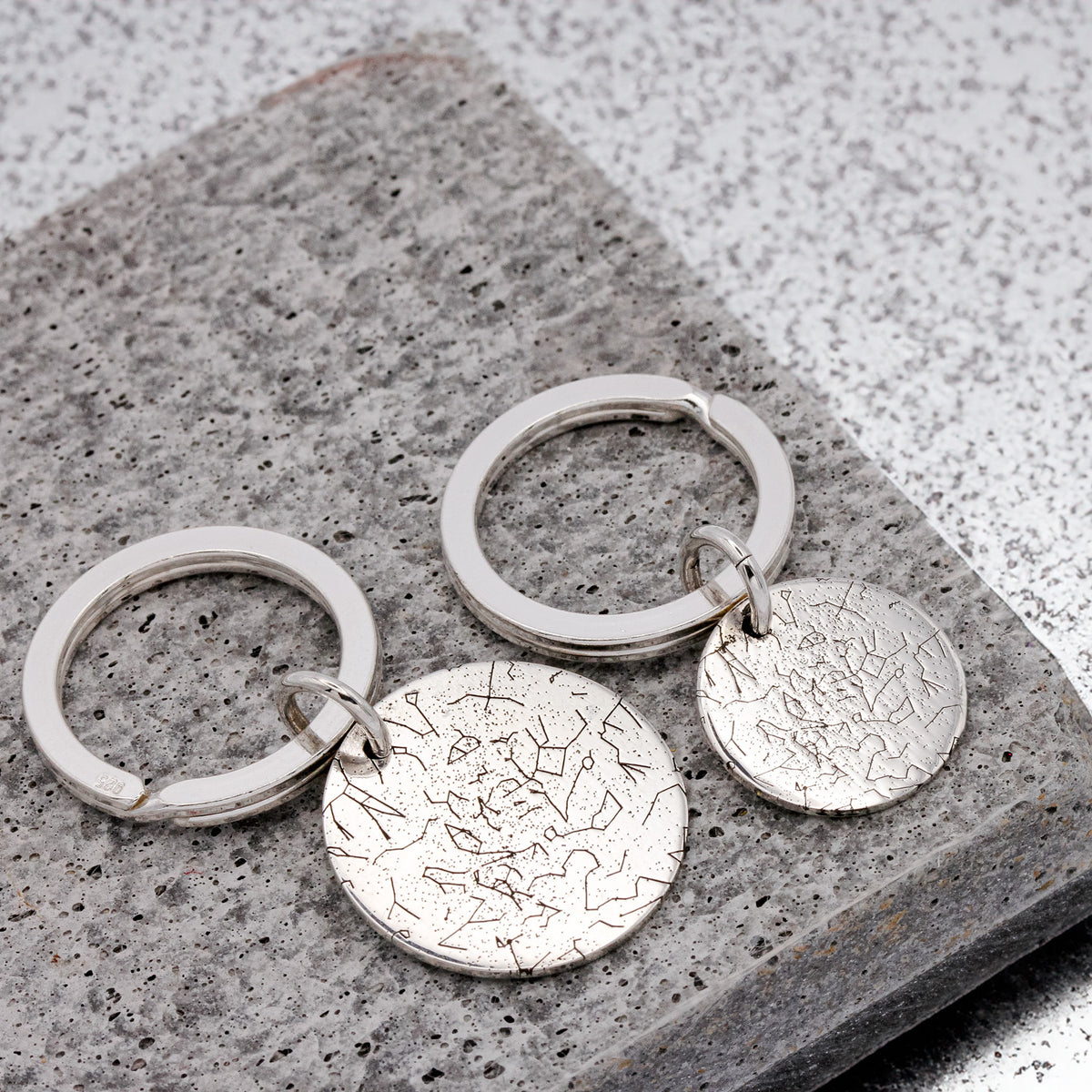 custom star constellation map silver keyrings 15mm and 20mm