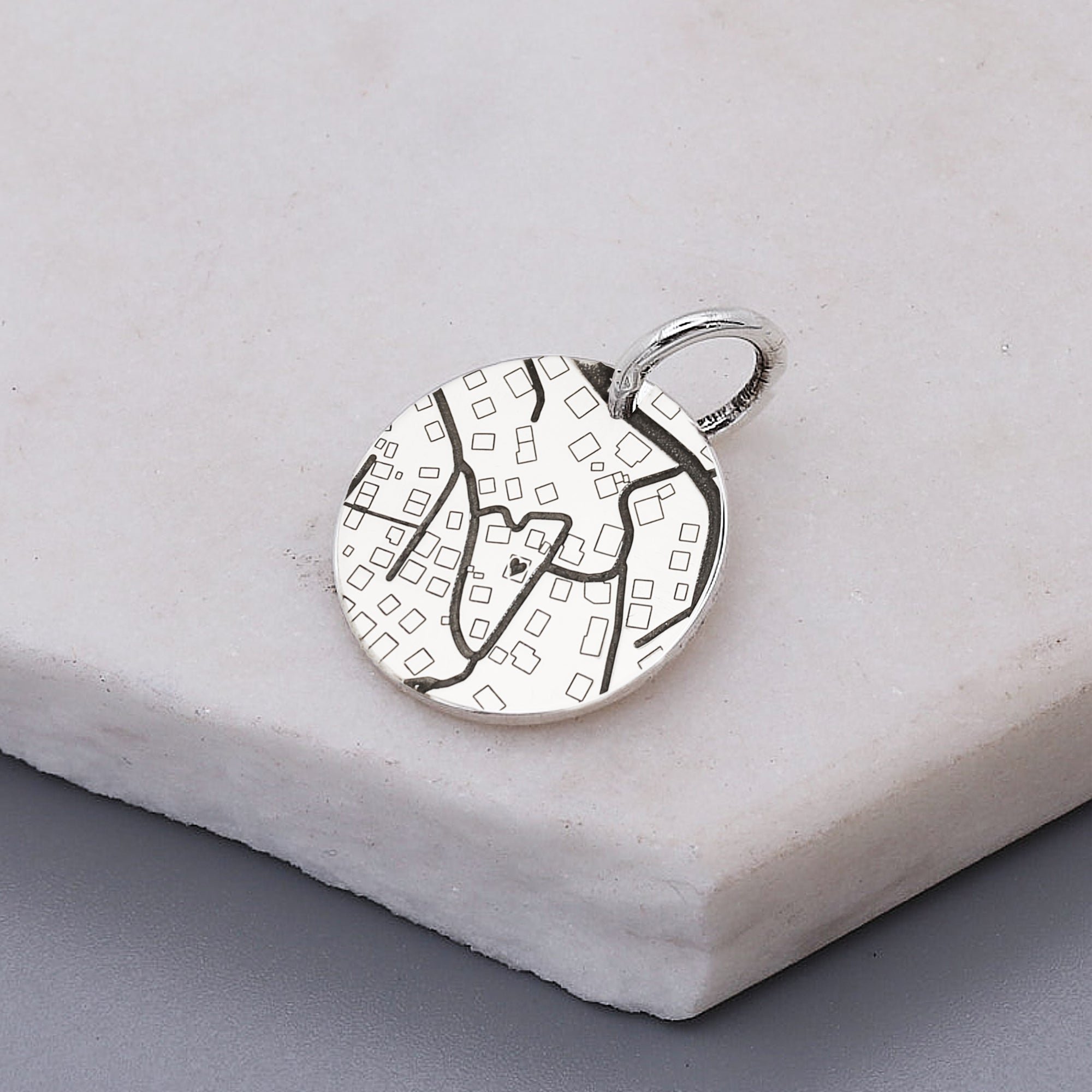 Custom Street Map 15mm Silver Disc Charm