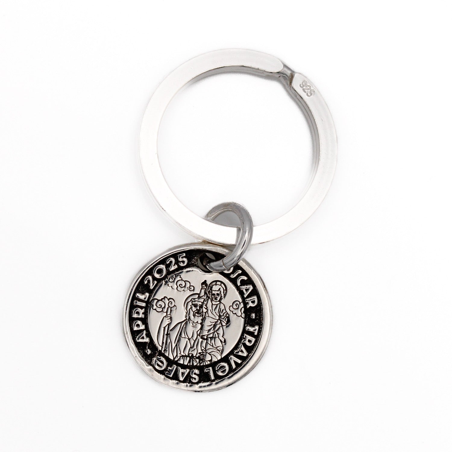 silver personalised saint christopher keyring