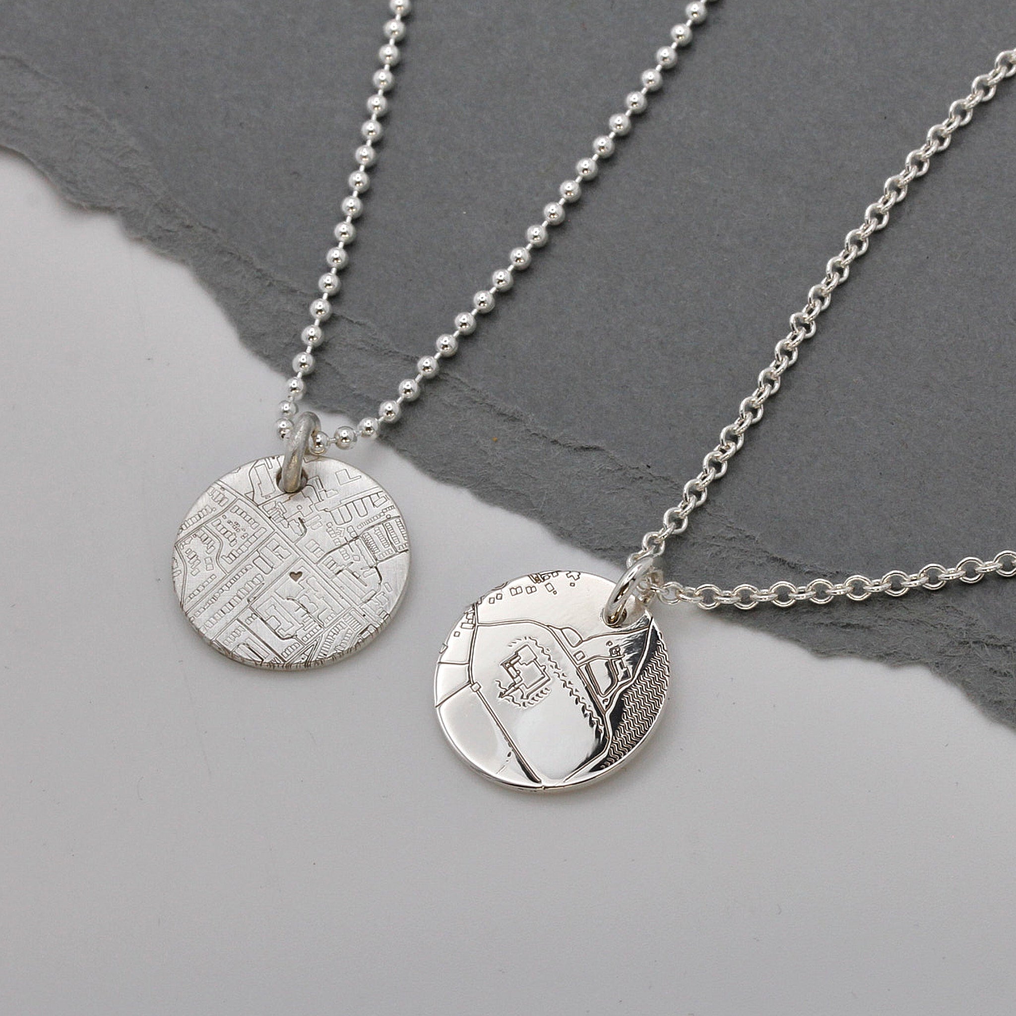 custom silver street map necklaces
