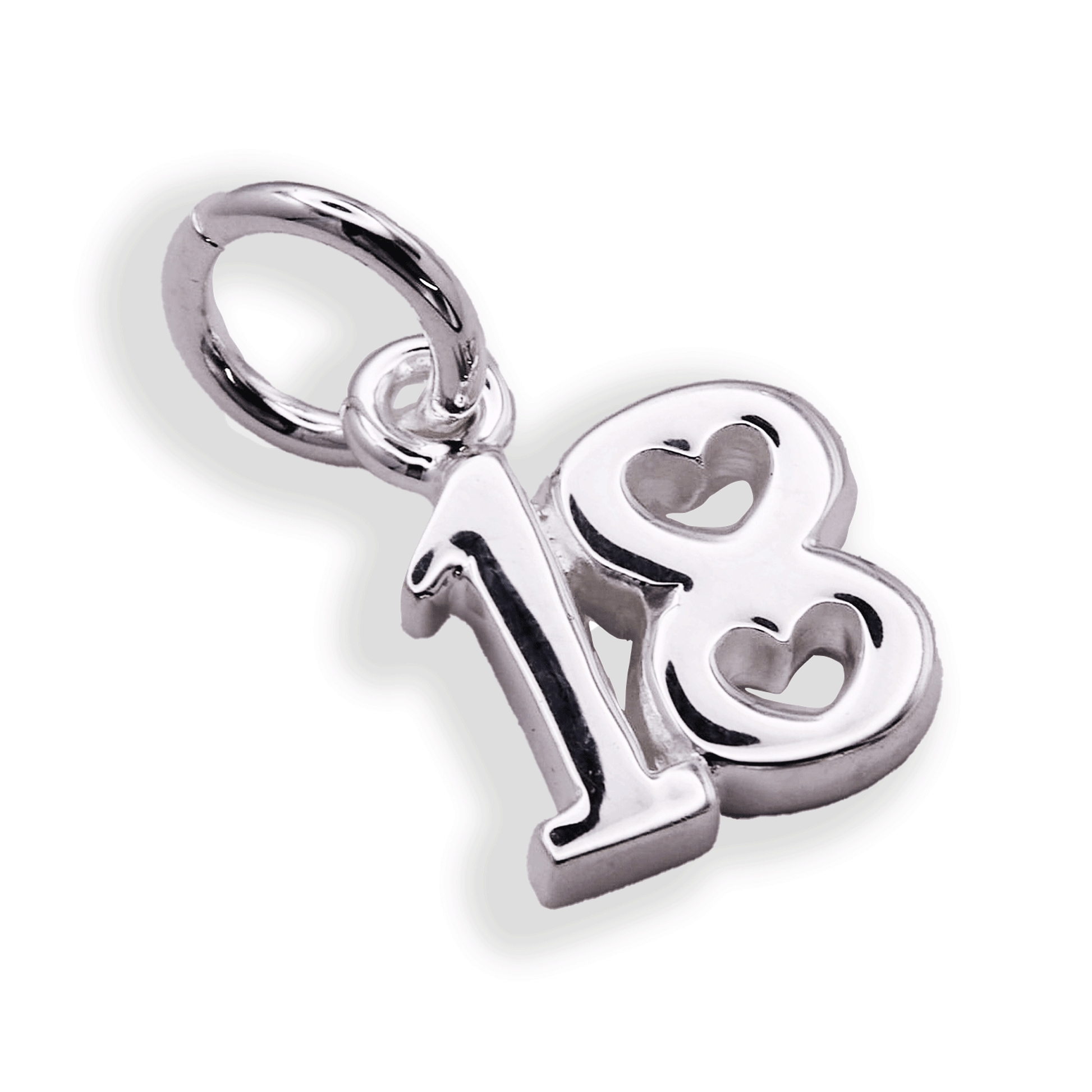 18th birthday silver charm with heart detail