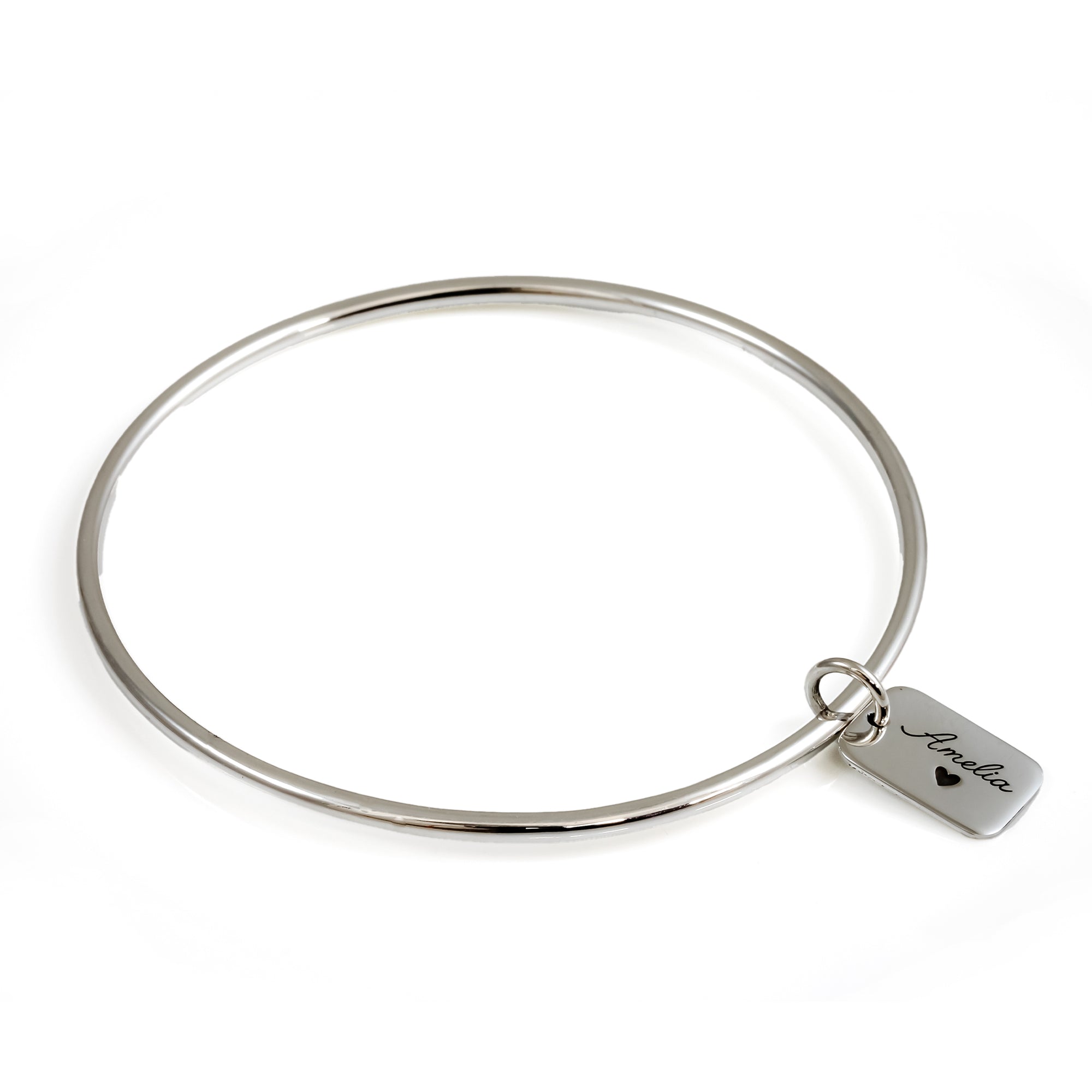 silver personalised name tag bangle