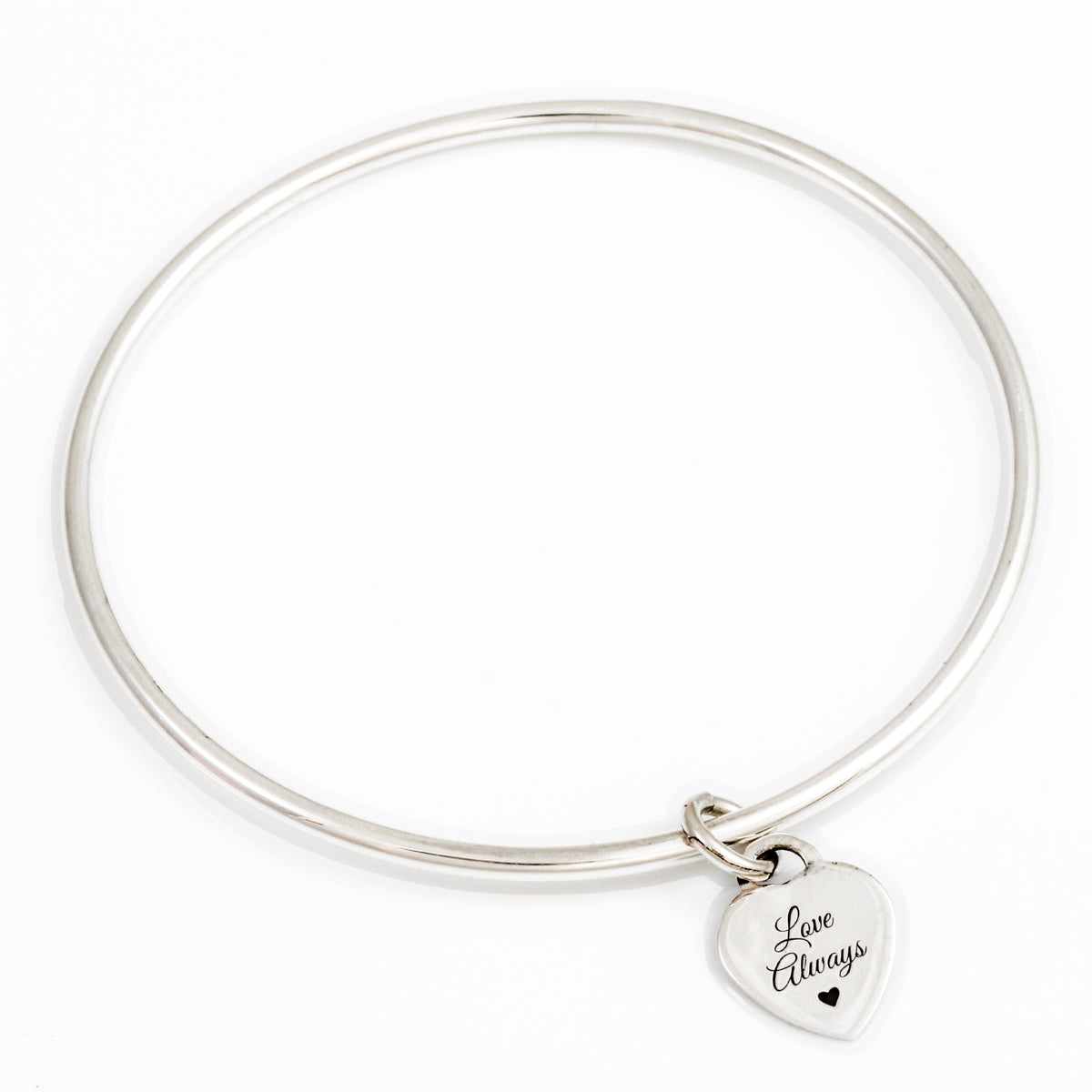 2.5mm bangle with engraved initial on tiny heart tag