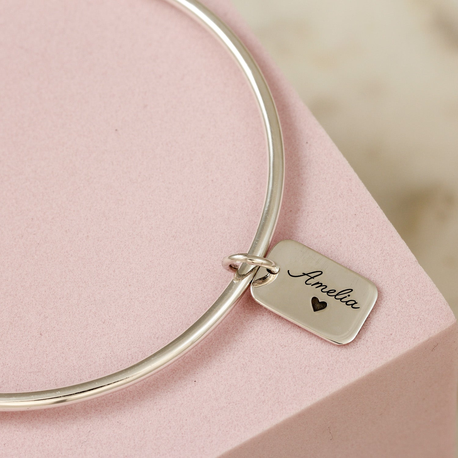 silver personalised name tag bangle