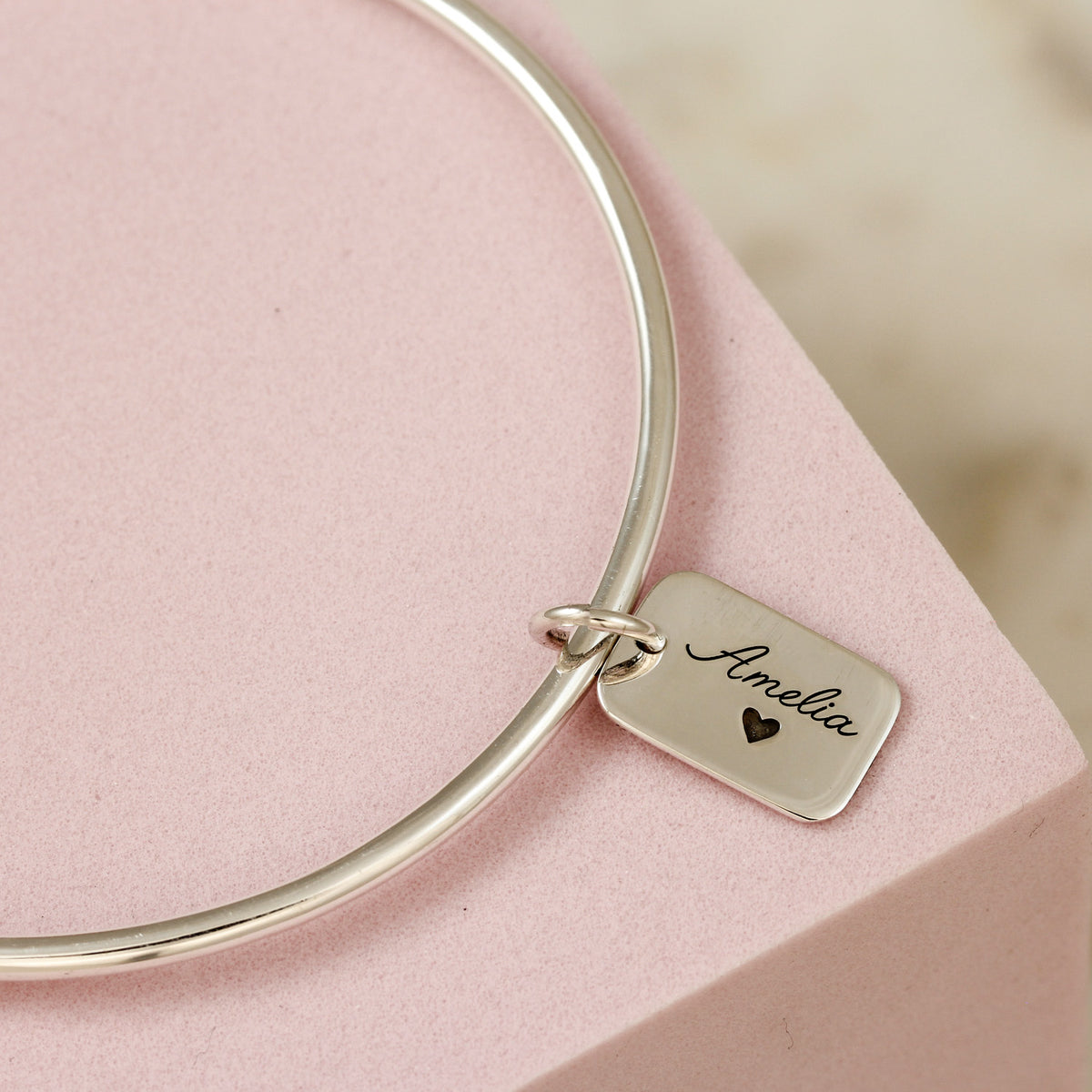 silver personalised name tag bangle