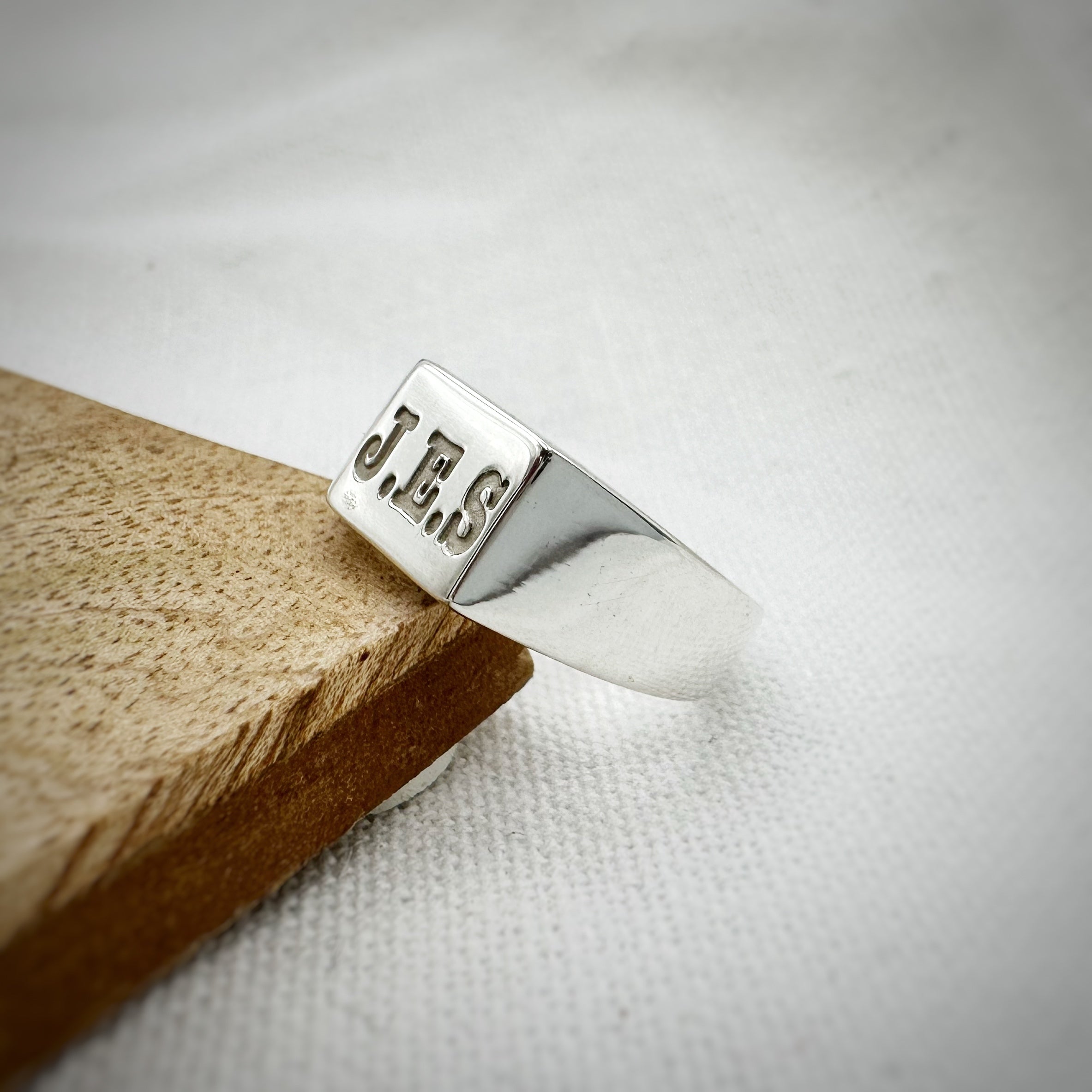 custom initials mans silver signet pinkie ring