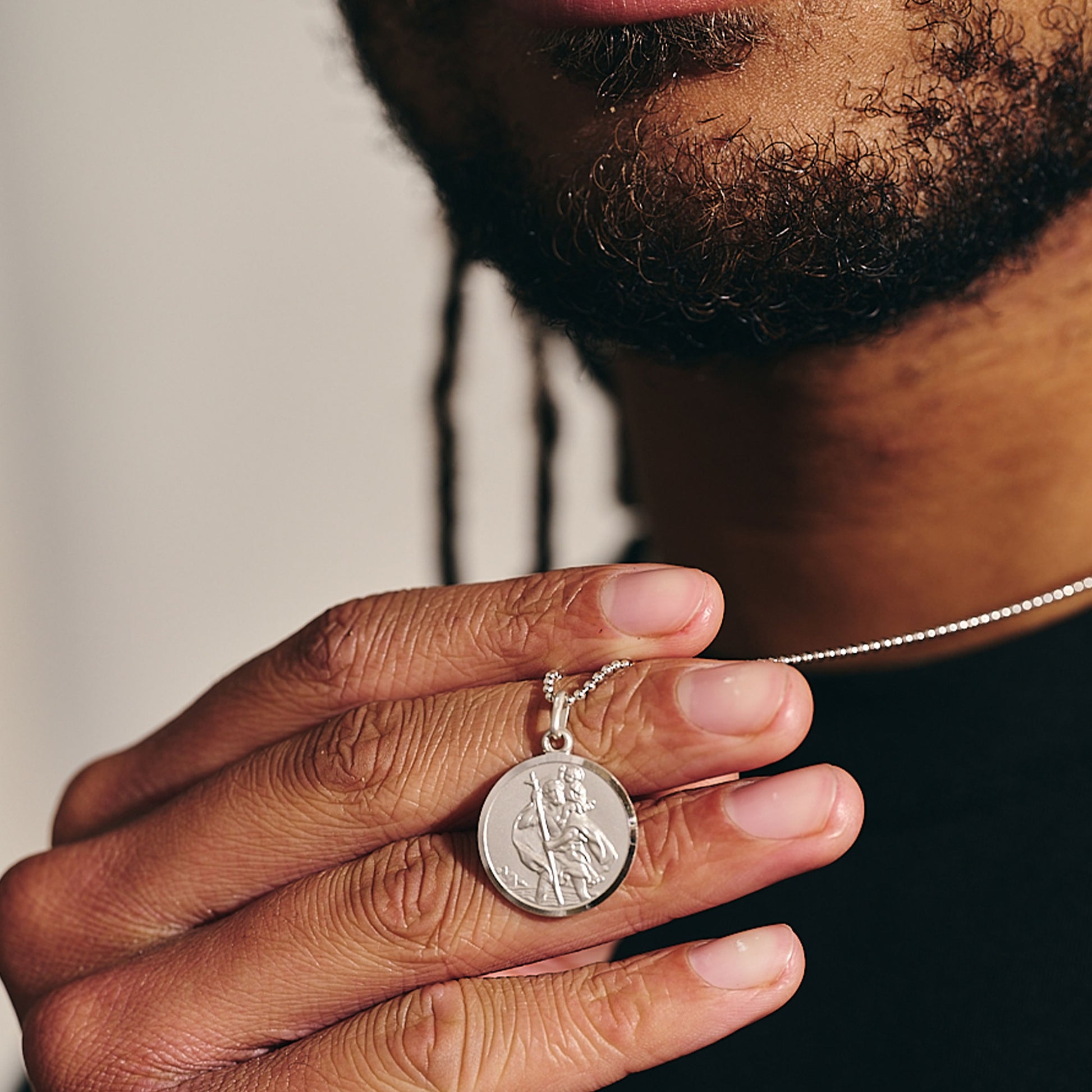 20mm wide classic polished mans saint christopher necklace
