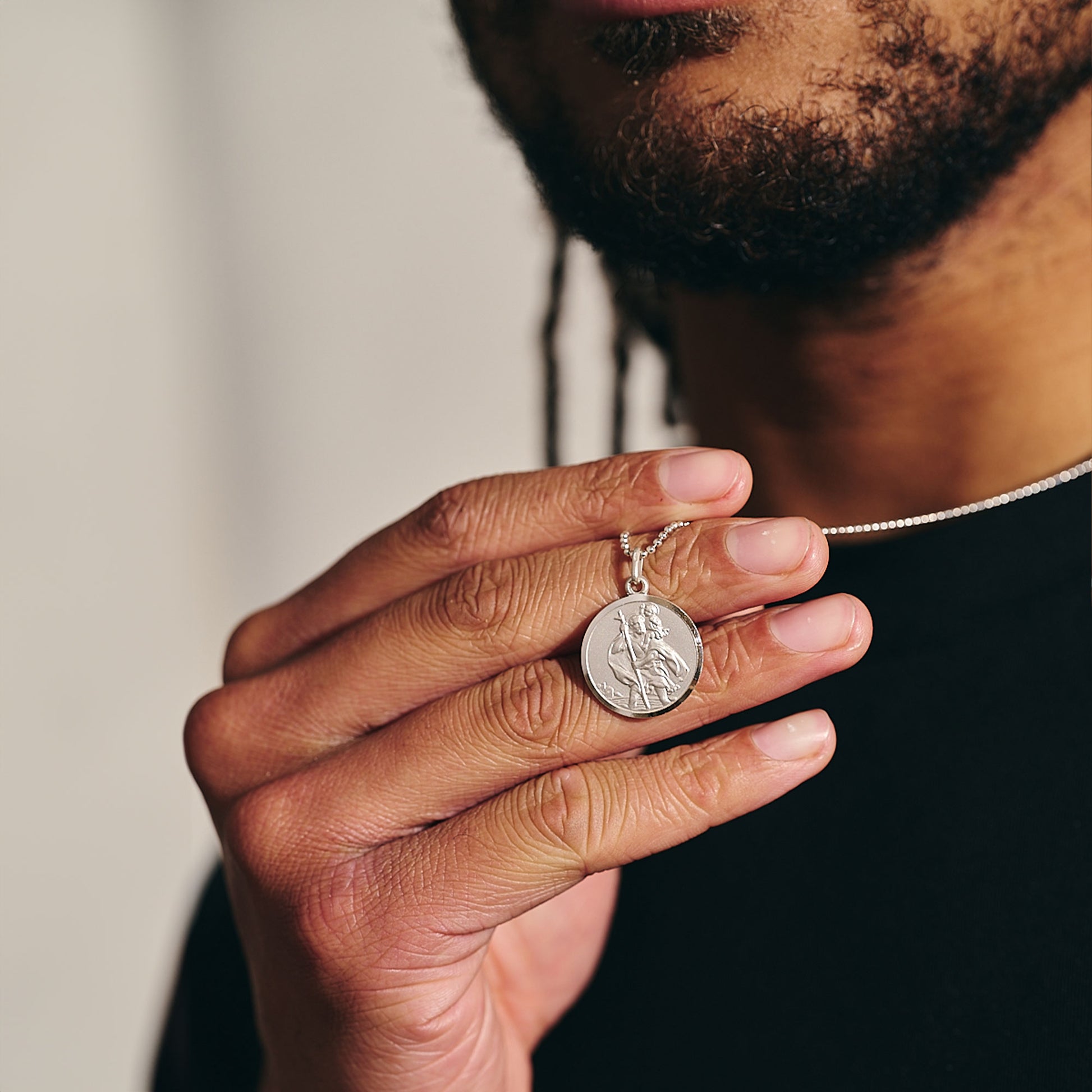 20mm wide classic polished mans saint christopher necklace