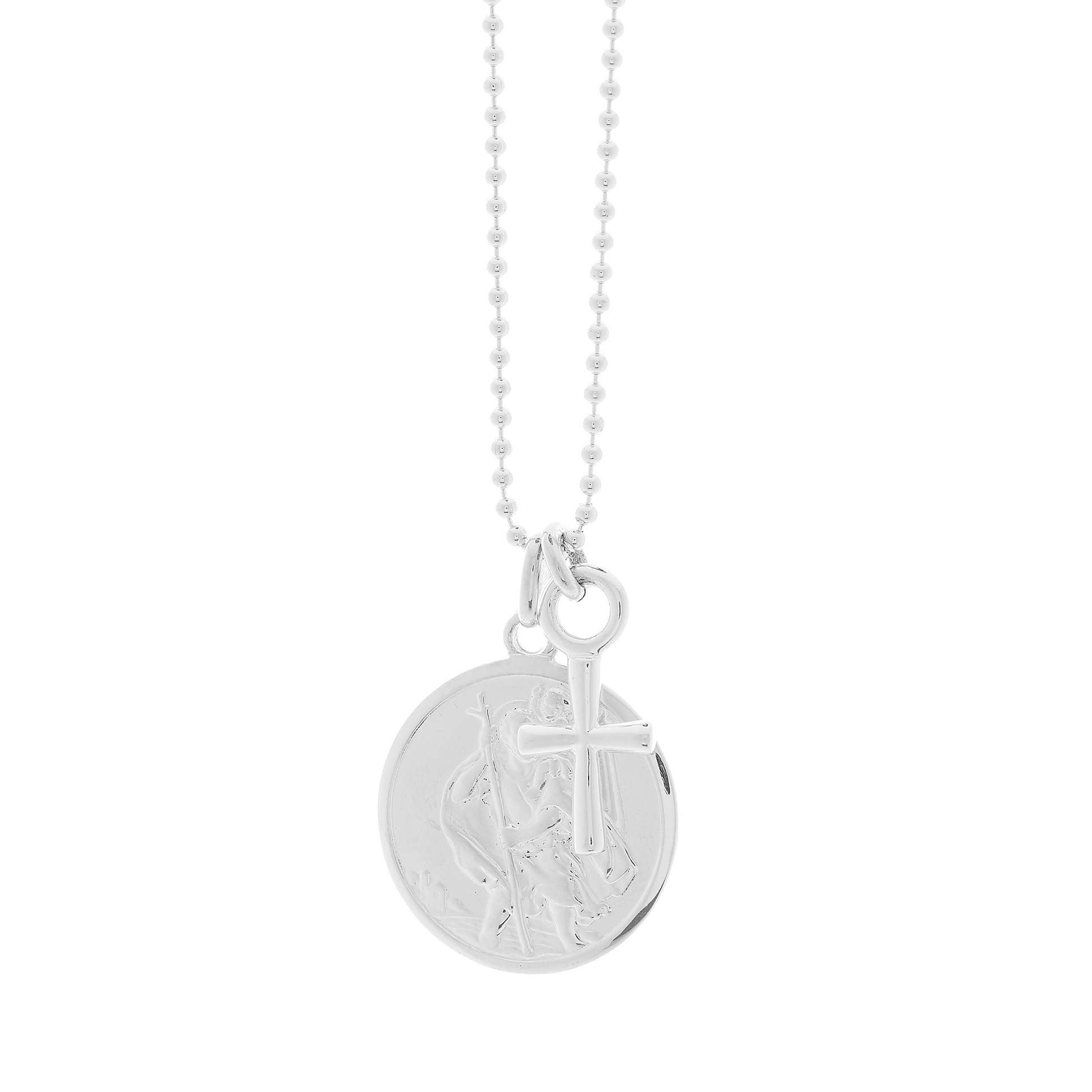 silver saint christopher with cross personalised necklace 360 view