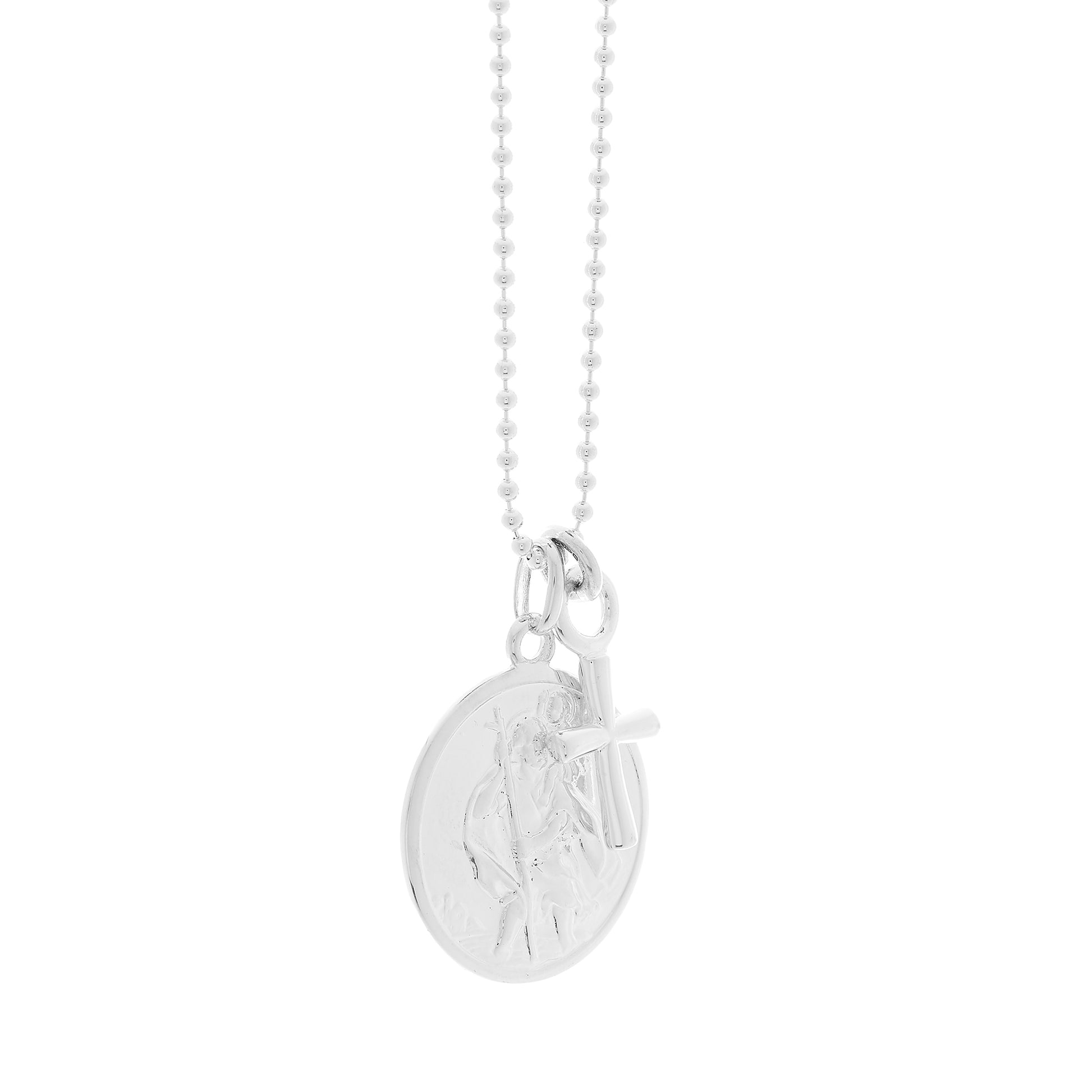 silver saint christopher with cross on ball chain
