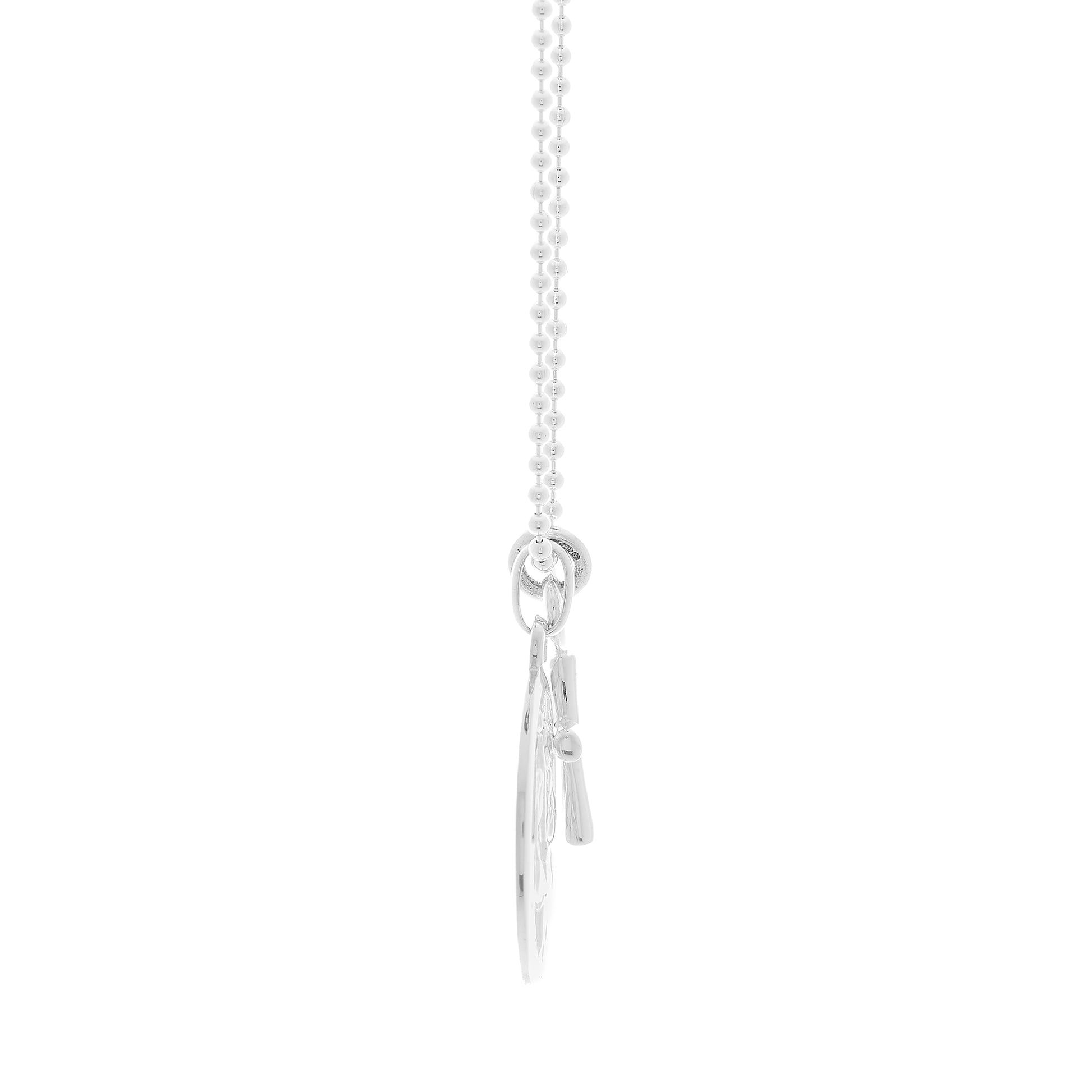 silver saint christopher with cross on ball chain side view
