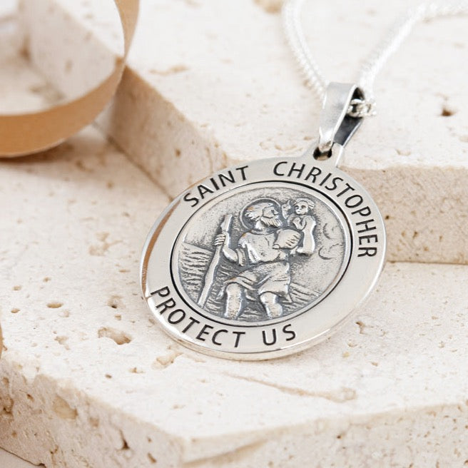 silver protect us saint christopher necklace