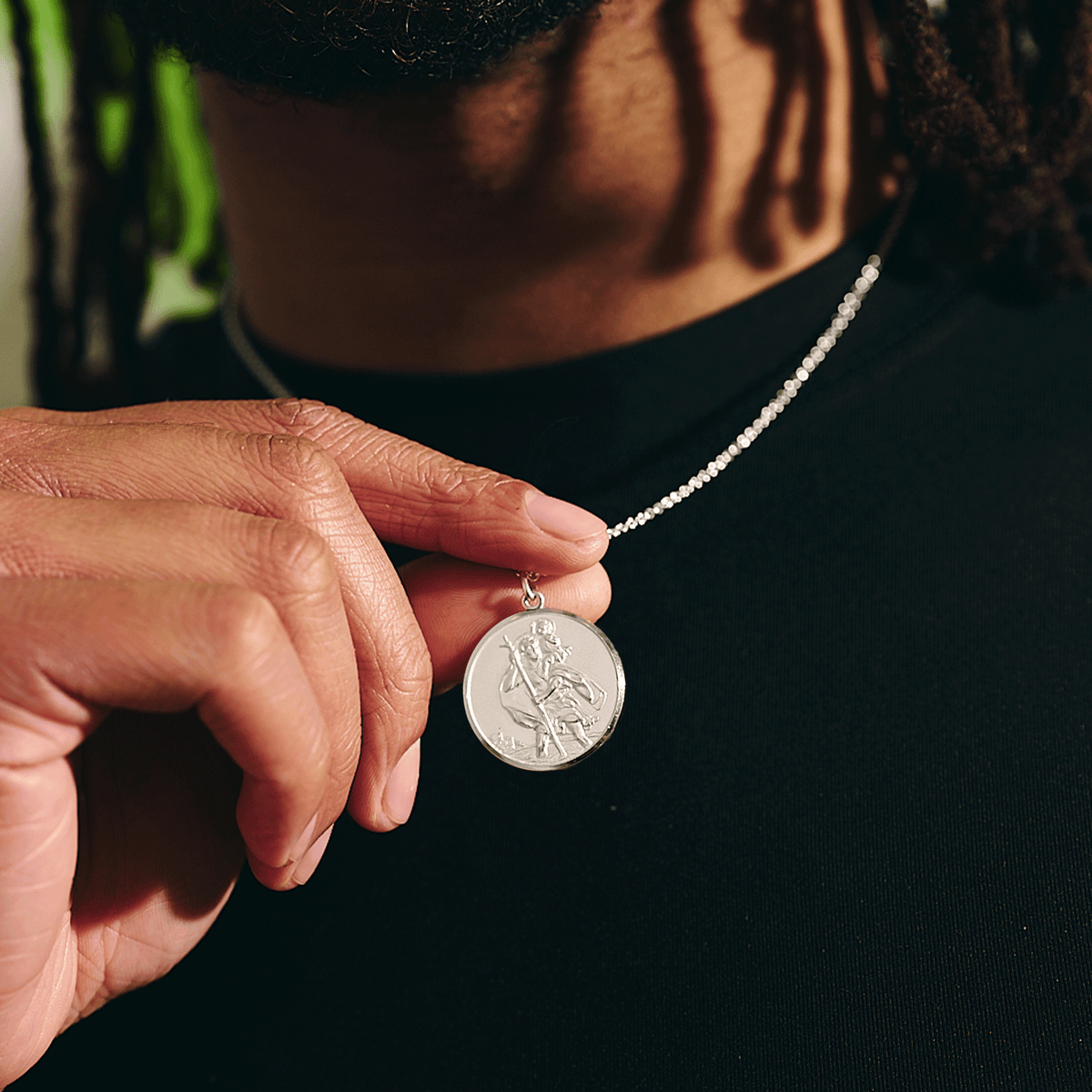 24mm wide silver saint christopher necklace for men