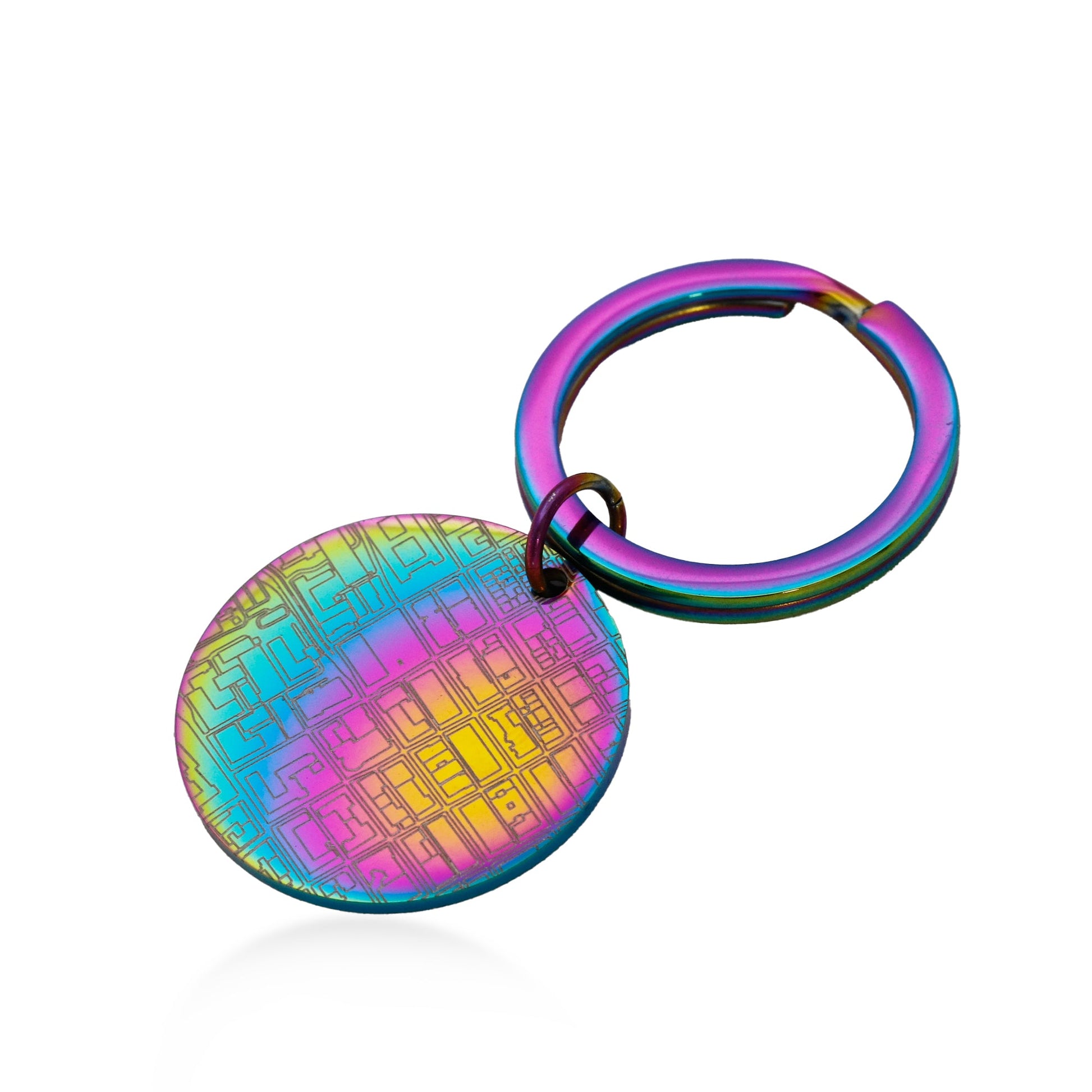 rainbow coloured custom street map keyring