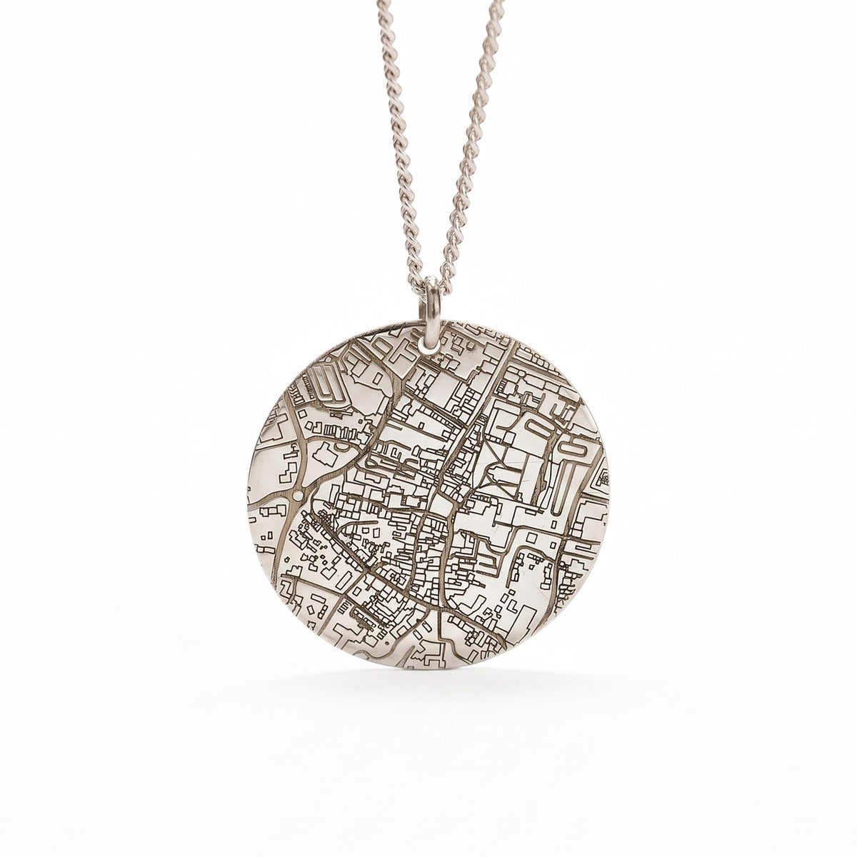 Custom Street Map 25mm x 1.5mm Silver Heavy Disc Necklace