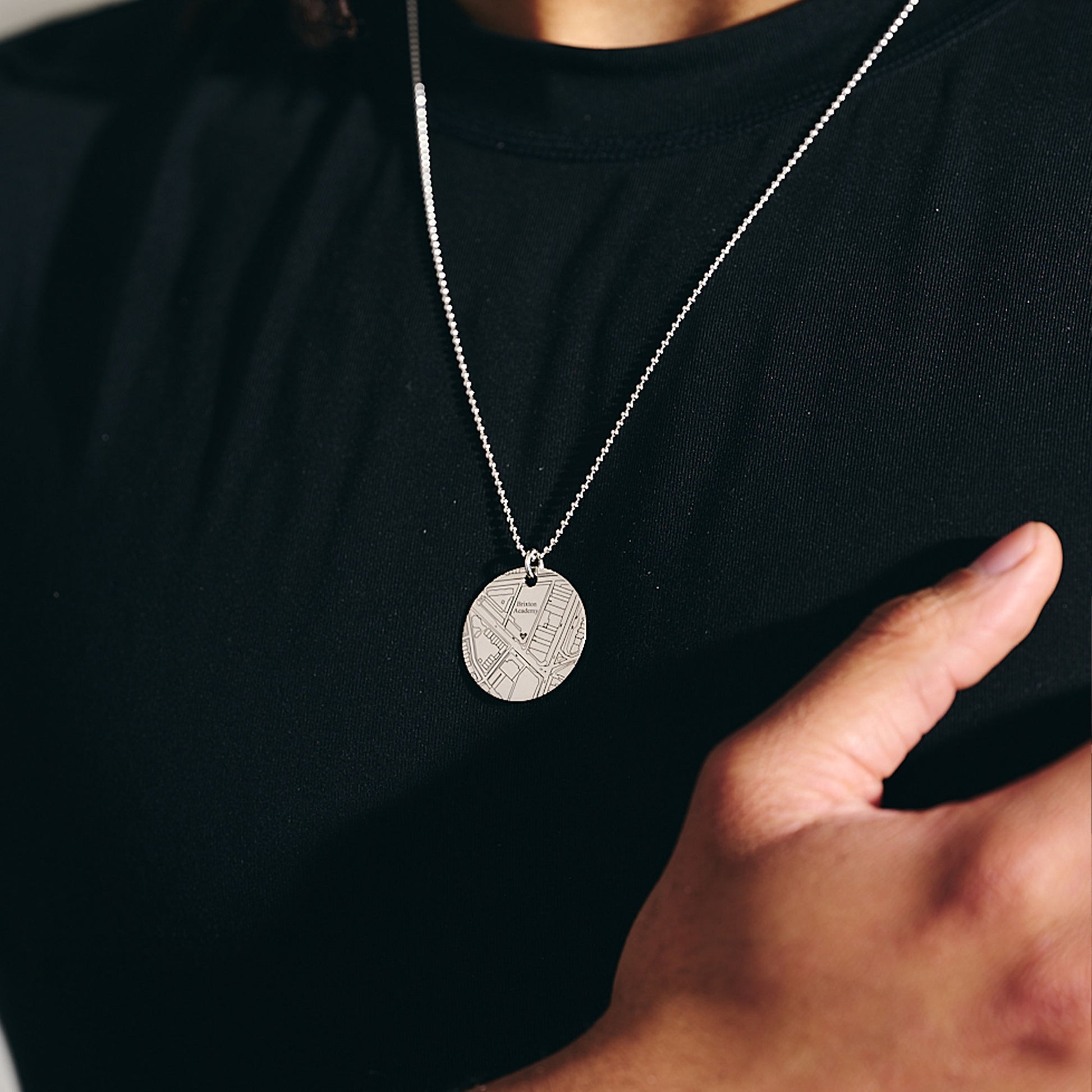 mens silver custom street map necklace