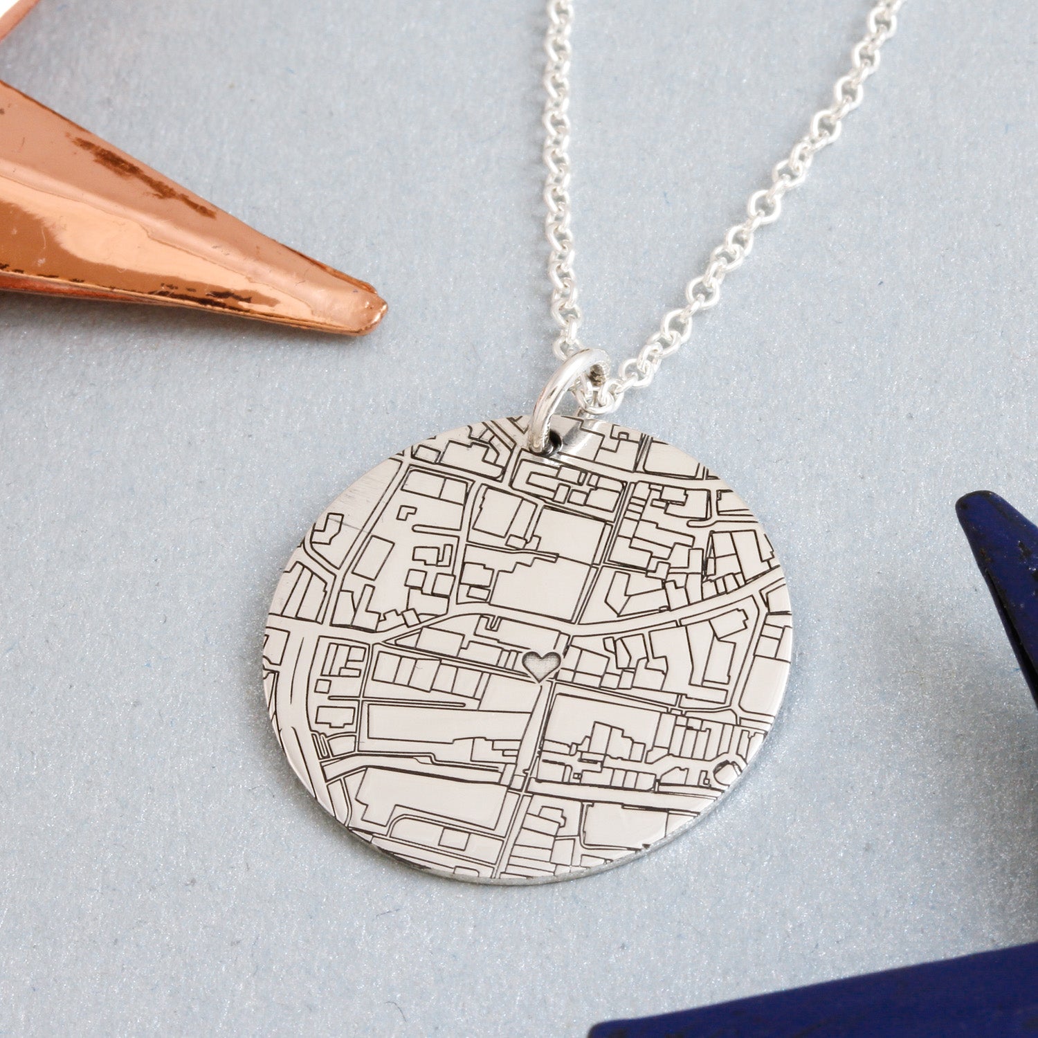 25mm oxidised street map necklace custom location reminder of home