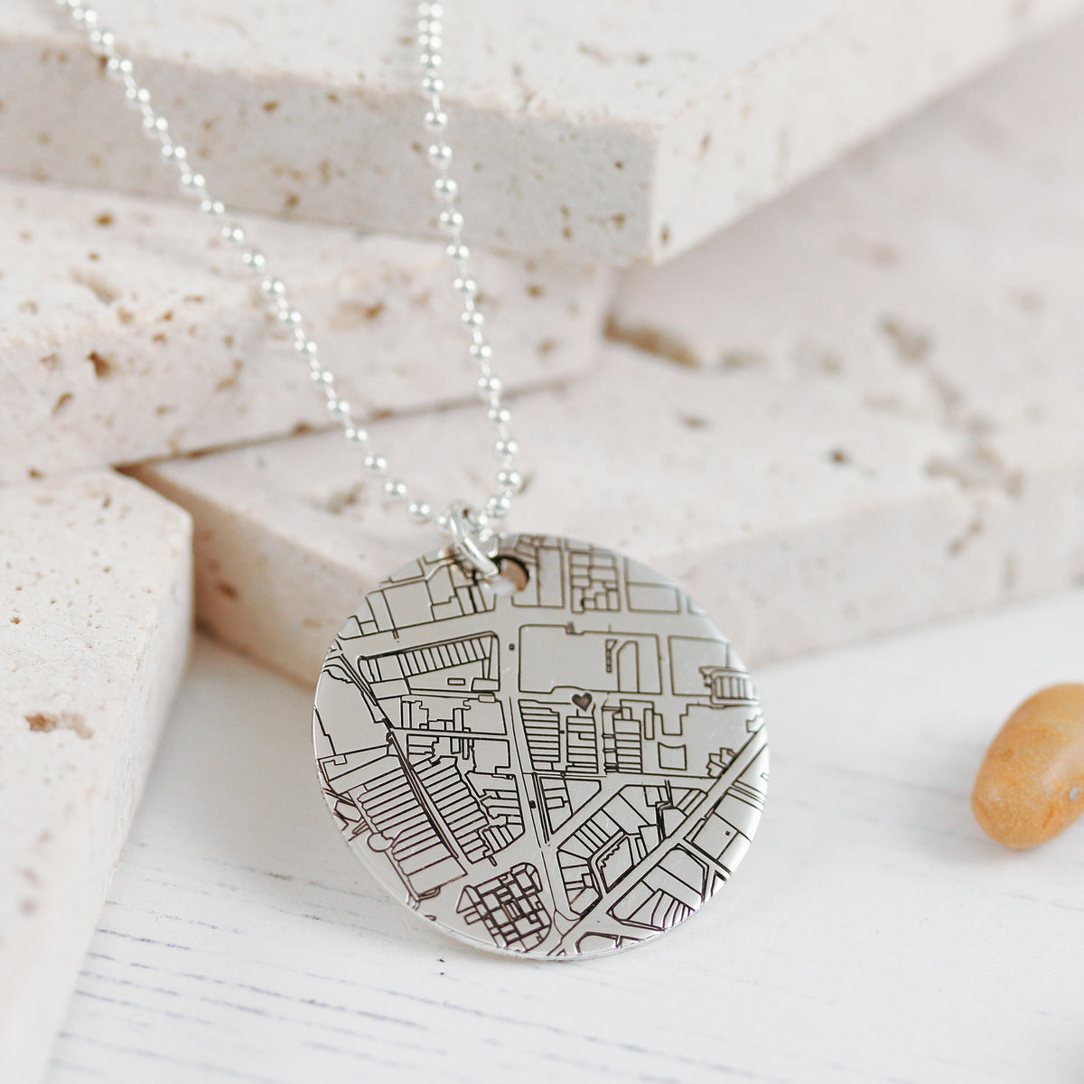 25mm street map necklace oxidised finish on ball chain