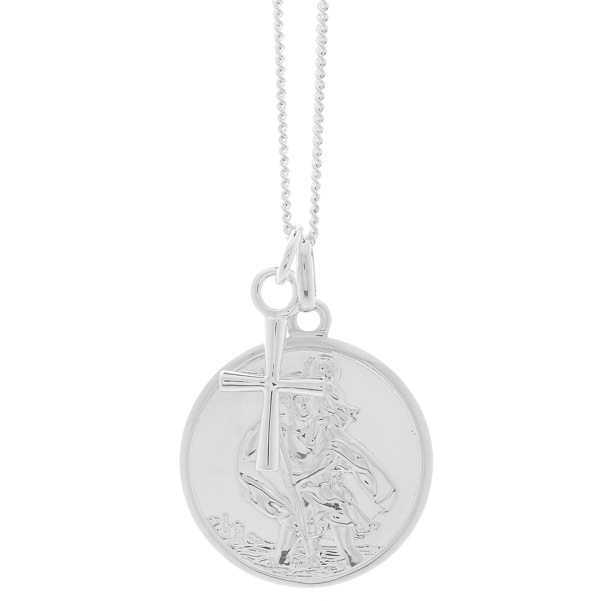 27mm wide saint christopher pendant with cross religious jewellery 360 view