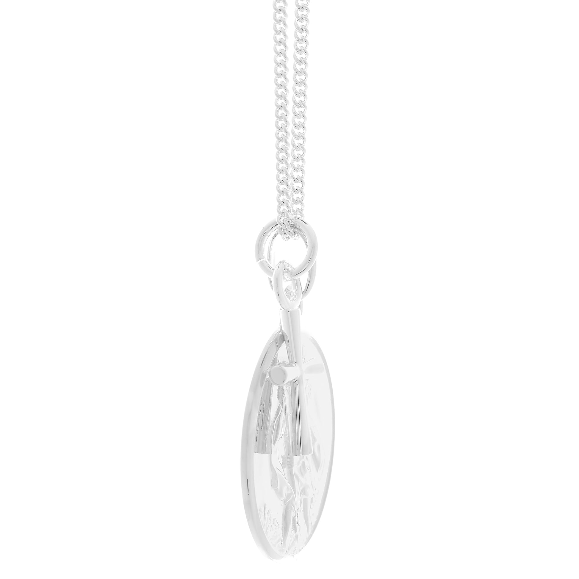 silver large saint christopher with cross necklace side view
