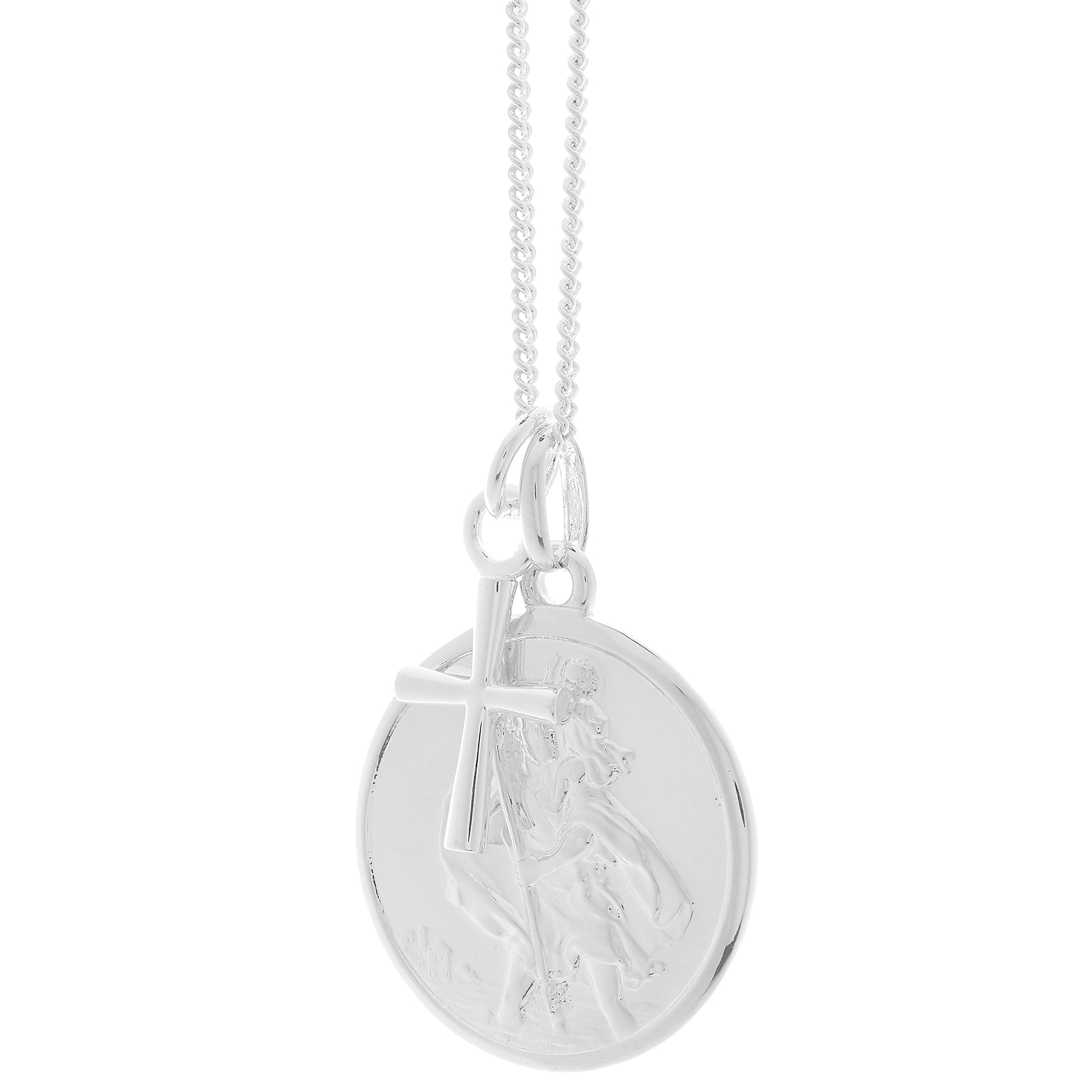 silver large saint christopher with cross necklace detail off the map jewellery
