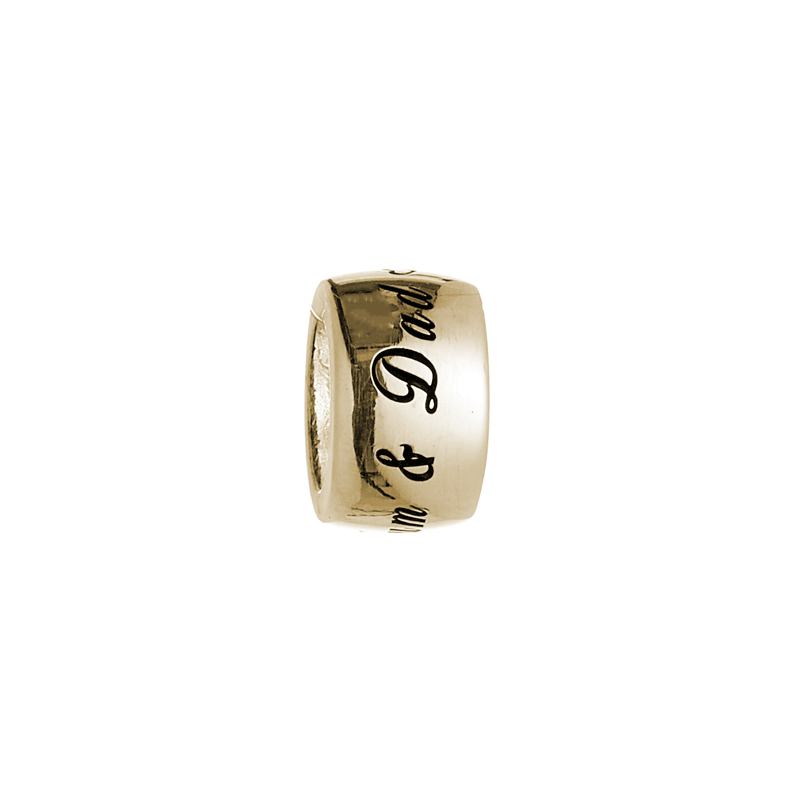 personalised gold charm bead engraved with message its pandora style