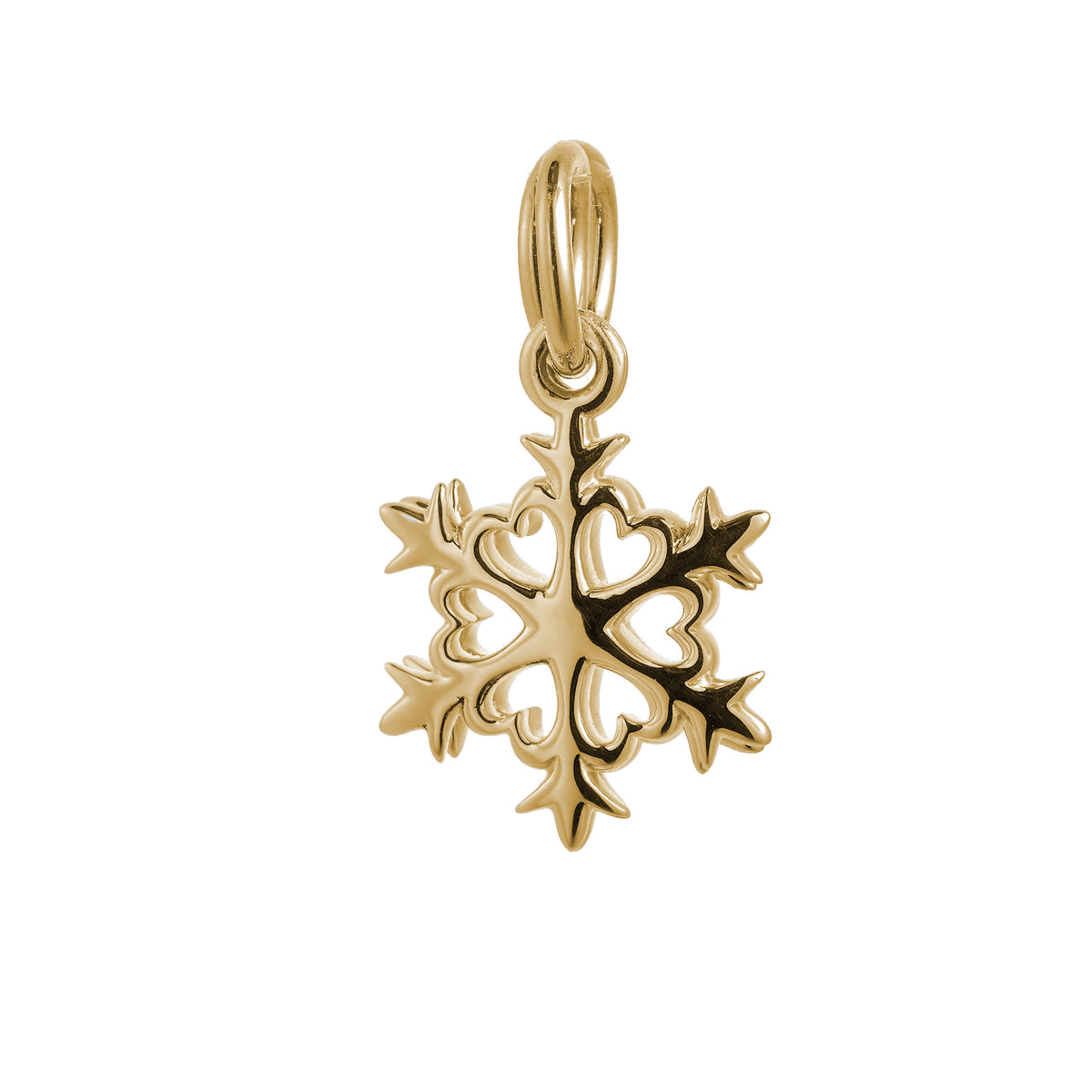 solid gold snowflake charm with gold jump ring