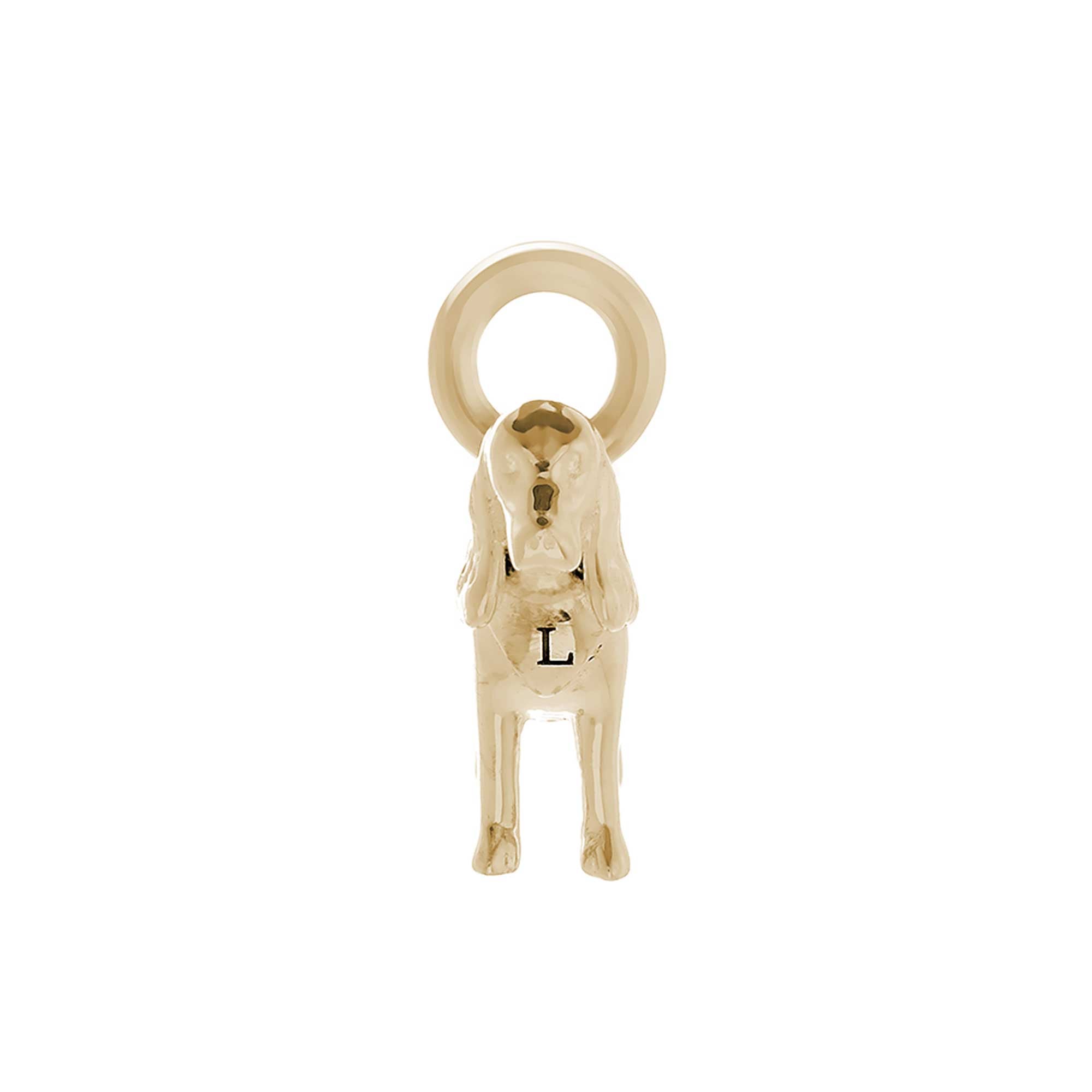 Solid 9ct gold Cocker Spaniel charm with tiny bandana, perfect for a dog lover's gift.