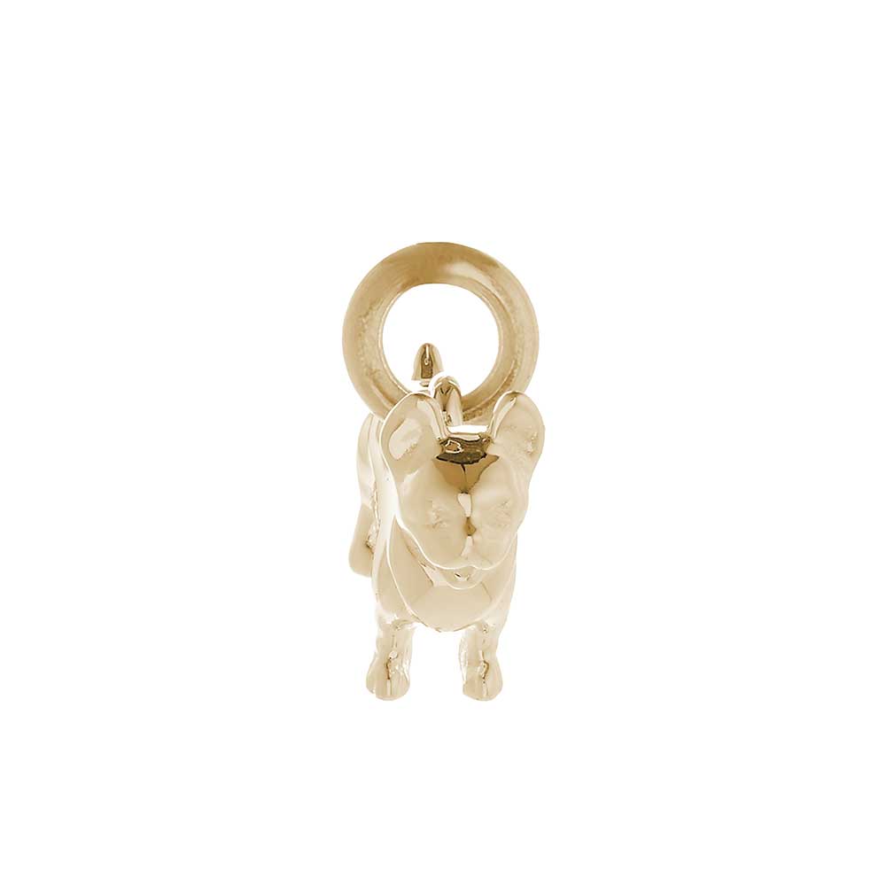 Solid 9ct gold French Bulldog charm with tiny bandana, perfect for a charm bracelet or necklace.