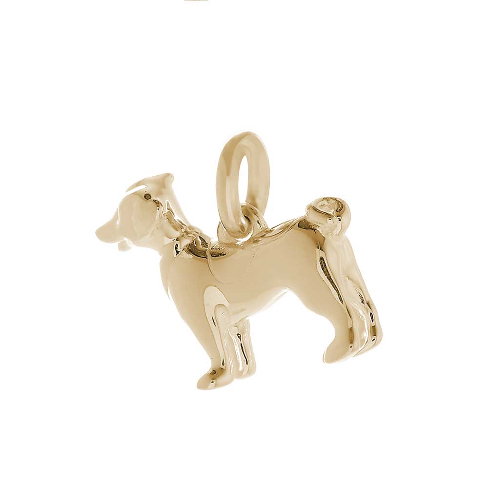 Solid 9ct gold Jack Russell Terrier charm with tiny bandana, perfect for a charm bracelet or necklace.