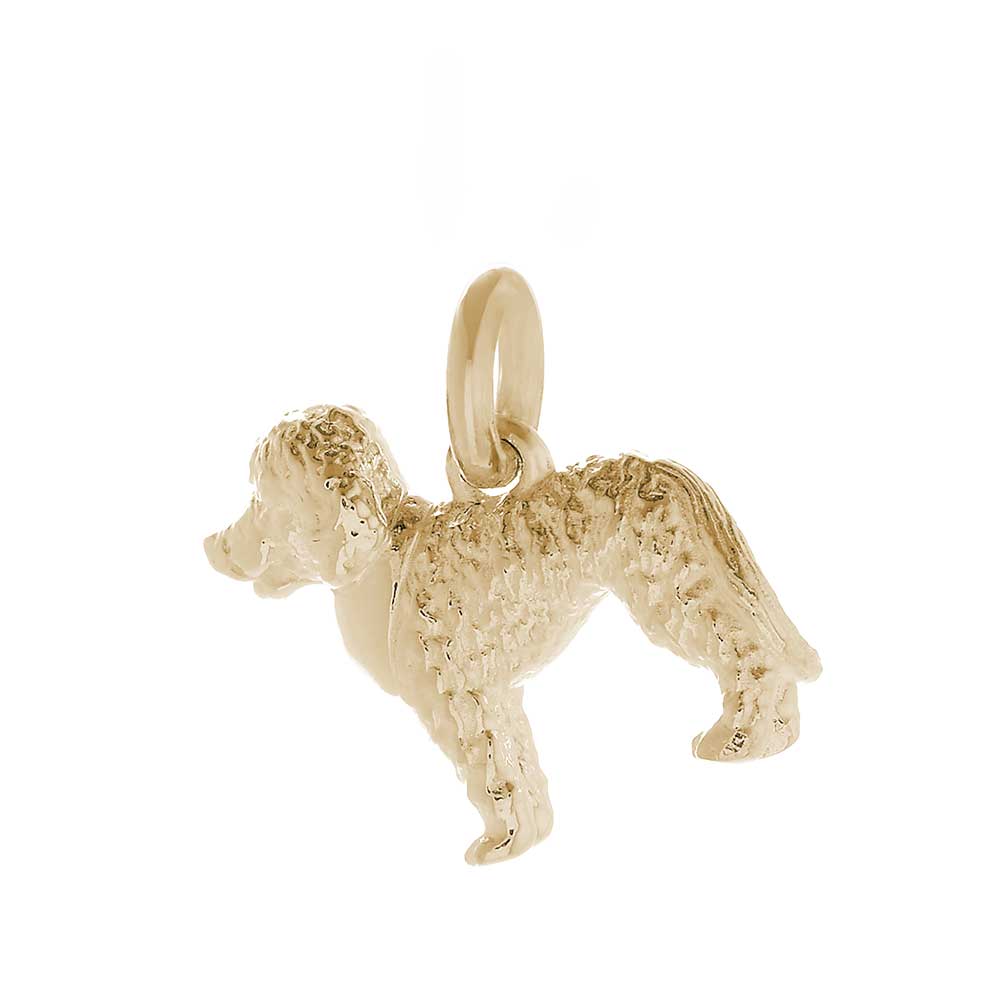 Solid 9ct gold Labradoodle charm with tiny bandana, perfect for a charm bracelet or necklace.