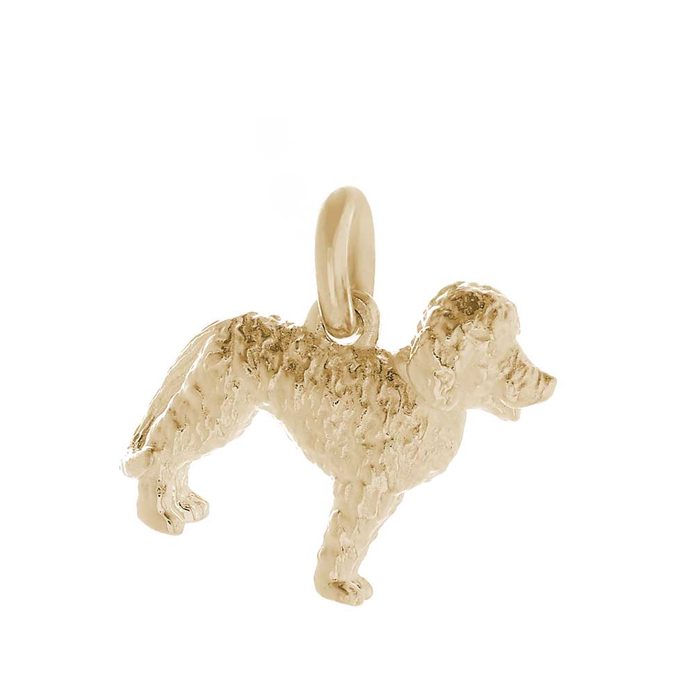 Solid 9ct gold Labradoodle charm with tiny bandana, perfect for a charm bracelet or necklace.