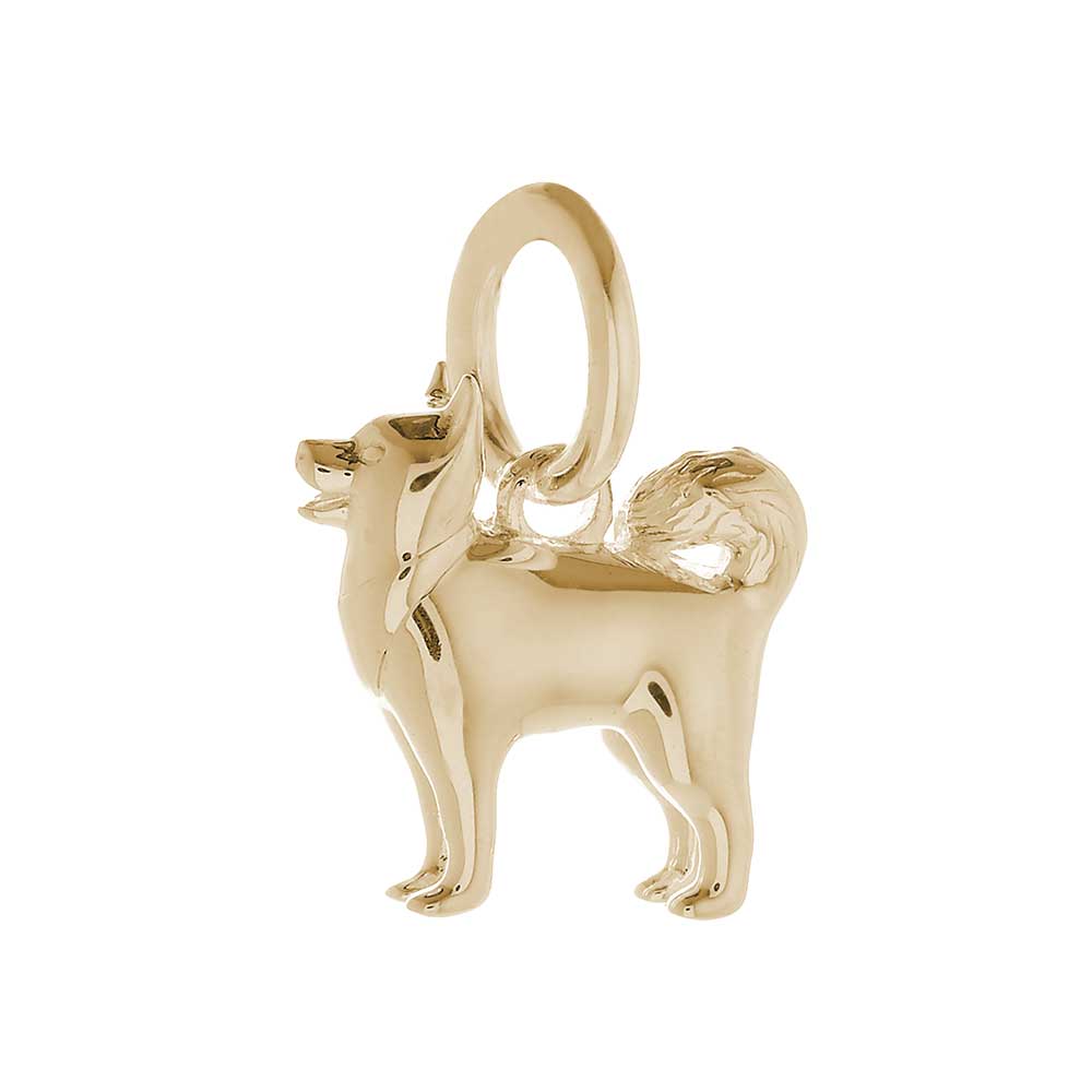 Solid 9ct gold Pomsky charm with tiny bandana (optional), perfect for a charm bracelet or necklace.
