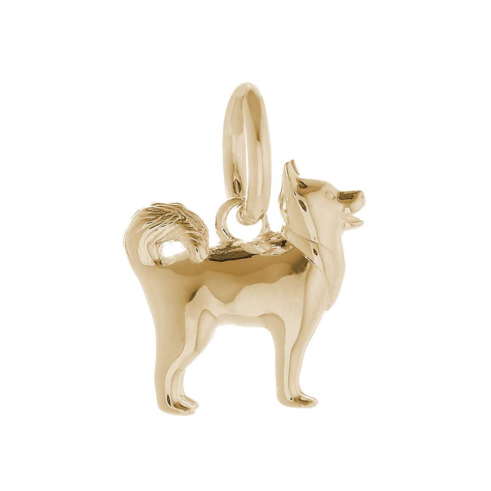 Solid 9ct gold Pomsky charm with tiny bandana (optional), perfect for a charm bracelet or necklace.