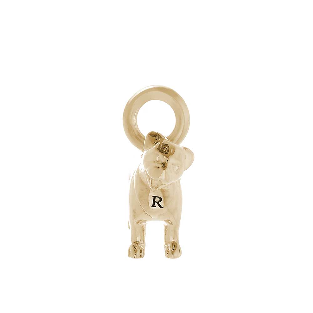 Solid 9ct gold Pug charm with tiny bandana (optional), perfect for a charm bracelet or necklace.