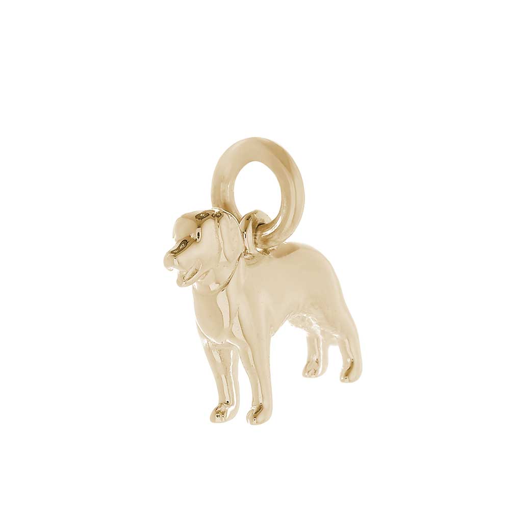Solid 9ct gold Golden Retriever charm with tiny bandana, perfect for a charm bracelet or necklace.