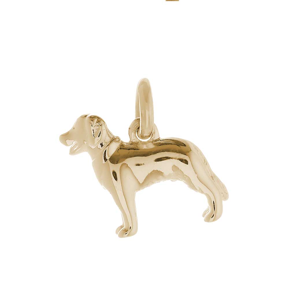 Solid 9ct gold Golden Retriever charm with tiny bandana, perfect for a charm bracelet or necklace.