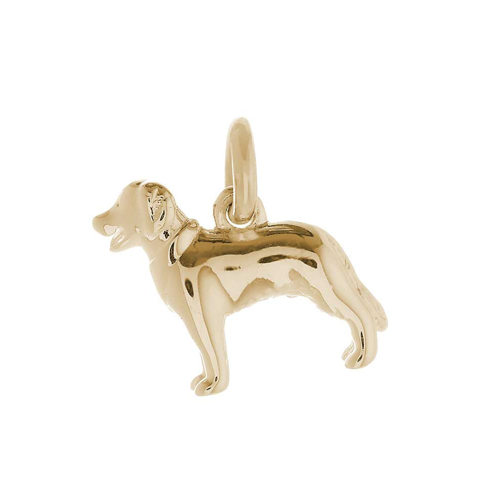 Solid 9ct gold Golden Retriever charm with tiny bandana, perfect for a charm bracelet or necklace.