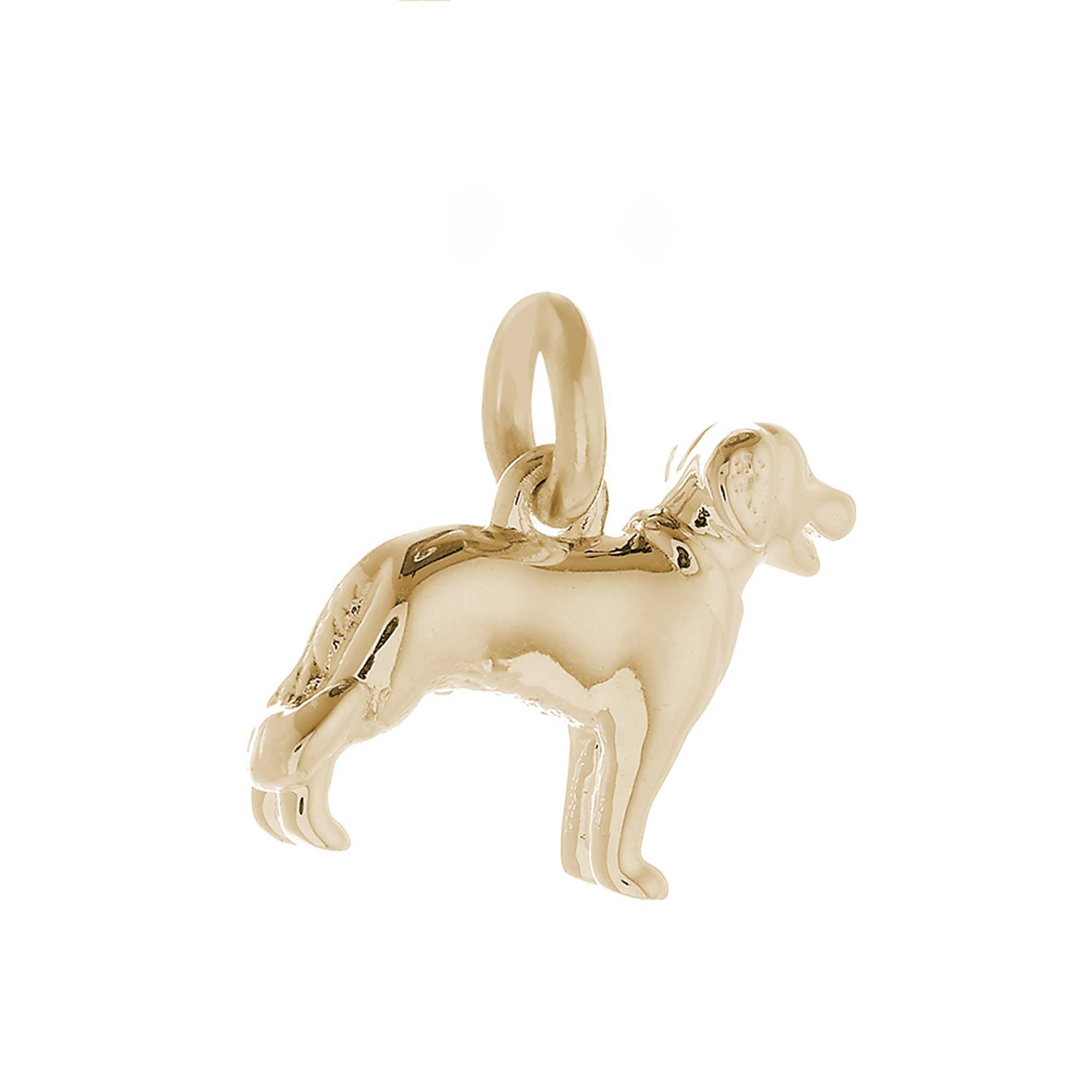 Solid 9ct gold Golden Retriever charm with tiny bandana, perfect for a charm bracelet or necklace.