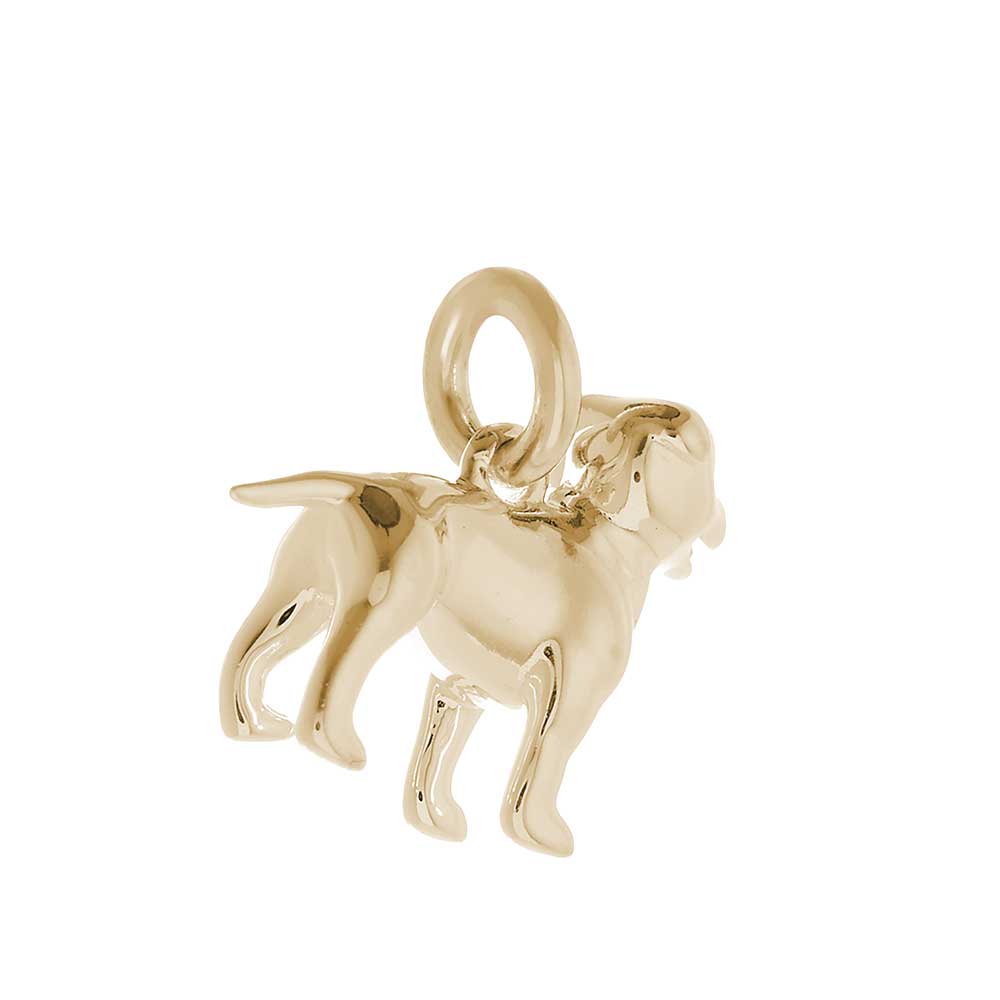Solid 9ct gold Staffordshire Bull Terrier charm with tiny bandana (optional), perfect for a charm bracelet or necklace.